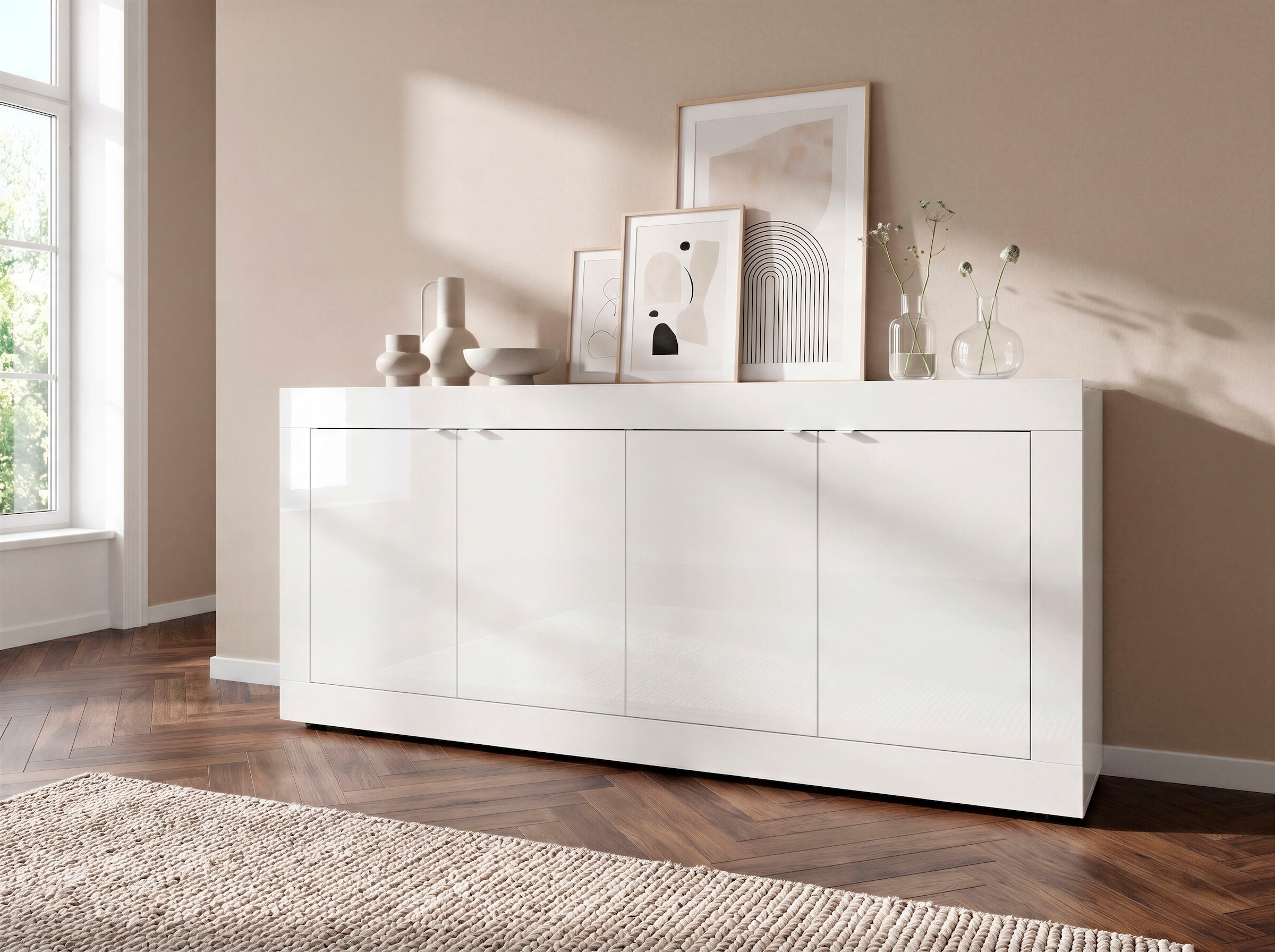 Home affaire Sideboard »Basic Breite 207 cm, Kommode 4 Türen, Anrichte,« Metallgriff, moderne Rahmenoptik, viel Stauraum, Farbauswahl