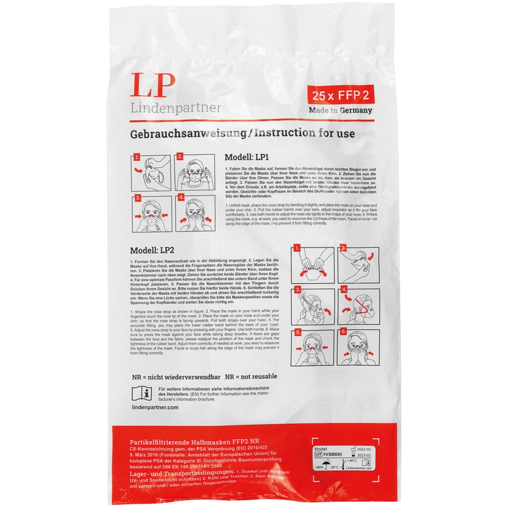 Filtrierende Halbmasken FFP2 »Lindenpartner«, (Packung, 25 St.)