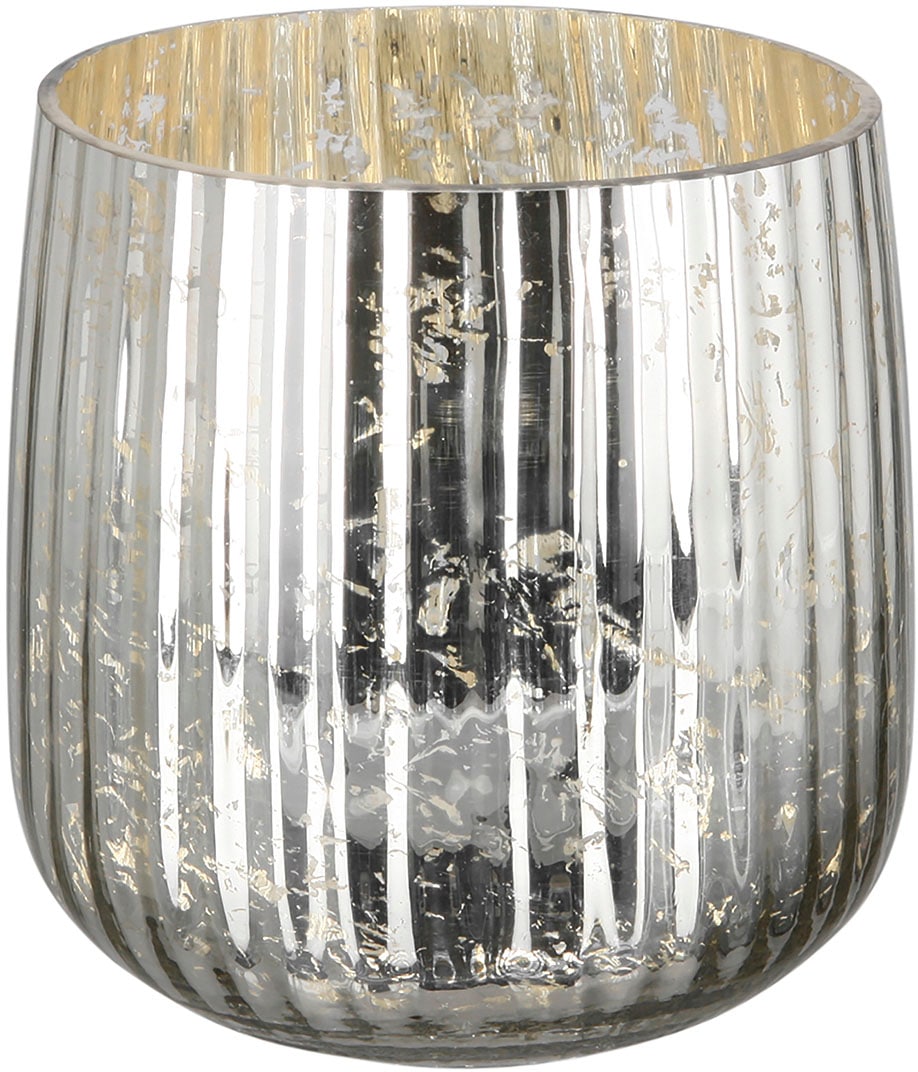 Windlicht »DARCY«, (1 St.), Kerzenhalter aus Glas, mit Rillen, Höhe ca. 18 cm x Ø 18 cm