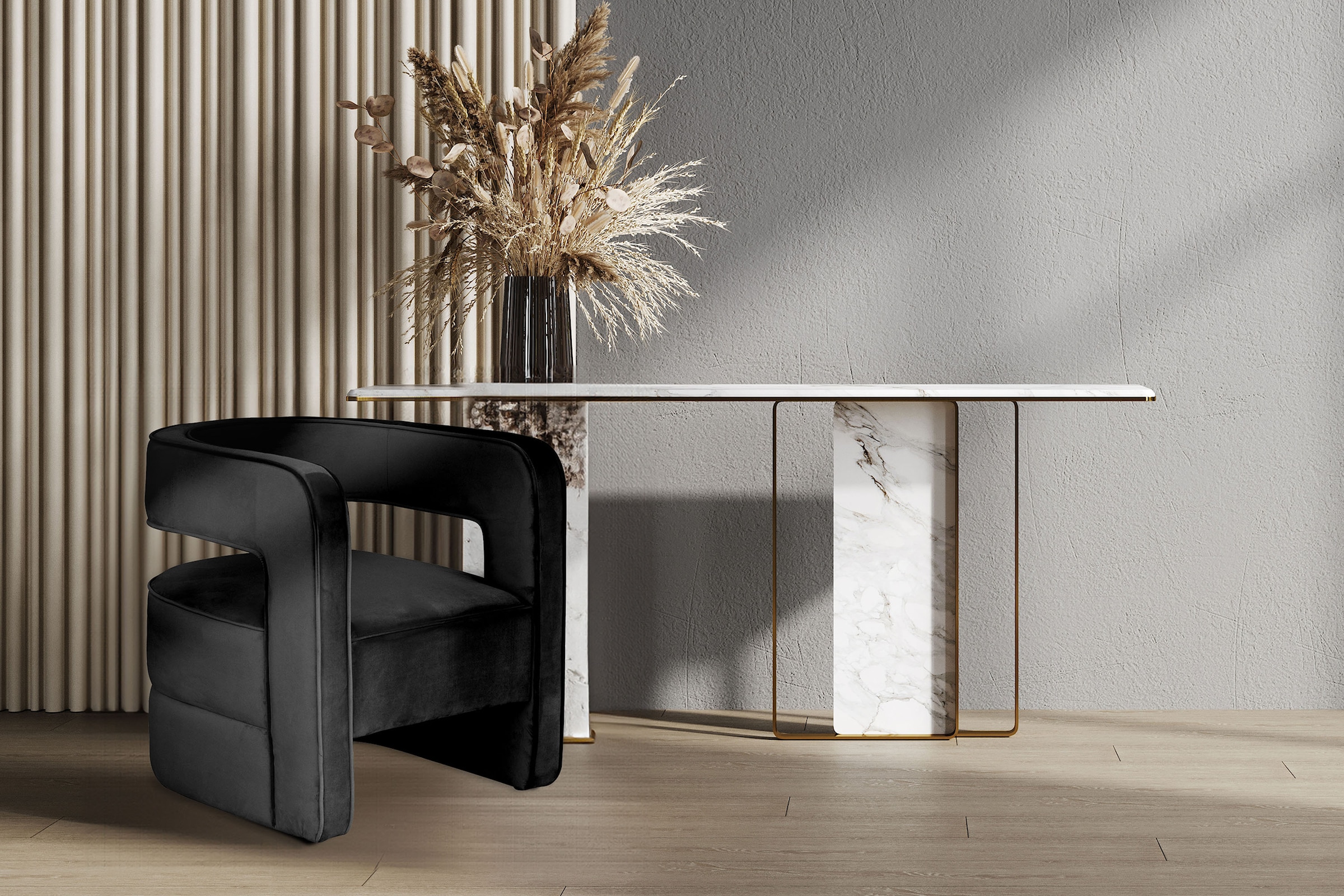 Sessel KAYOOM, B:74cm H:65cm T:73cm, schwarz, 100% Polyester (Samt), Schaumstoff, Eukalyptus-Holz Gestell: Eisen, Sessel, "Venice 125, moderner