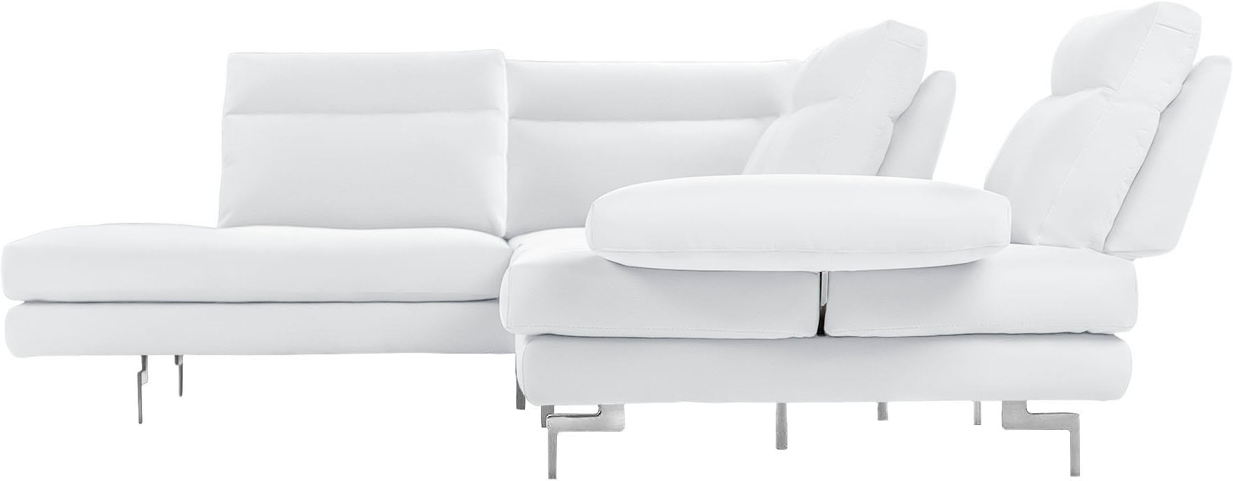 CALIA ITALIA Ecksofa "Toby Wing, B/T: 288/232 cm, Multifunktionssofa, Designsofa, L-Form" Sitztiefenverstellung und Armteilfunktion, Füße chrom glänzend
