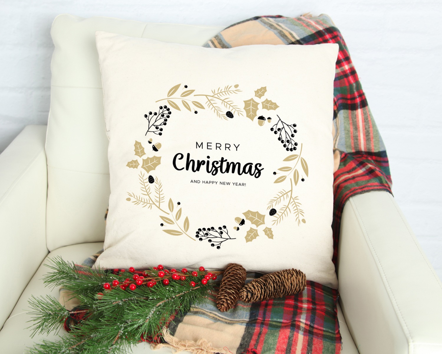 queence Dekokissen, Kissenhülle,Merry Christmas,Weiß,Weihnachtsmotiv,Festlich,Winterlich