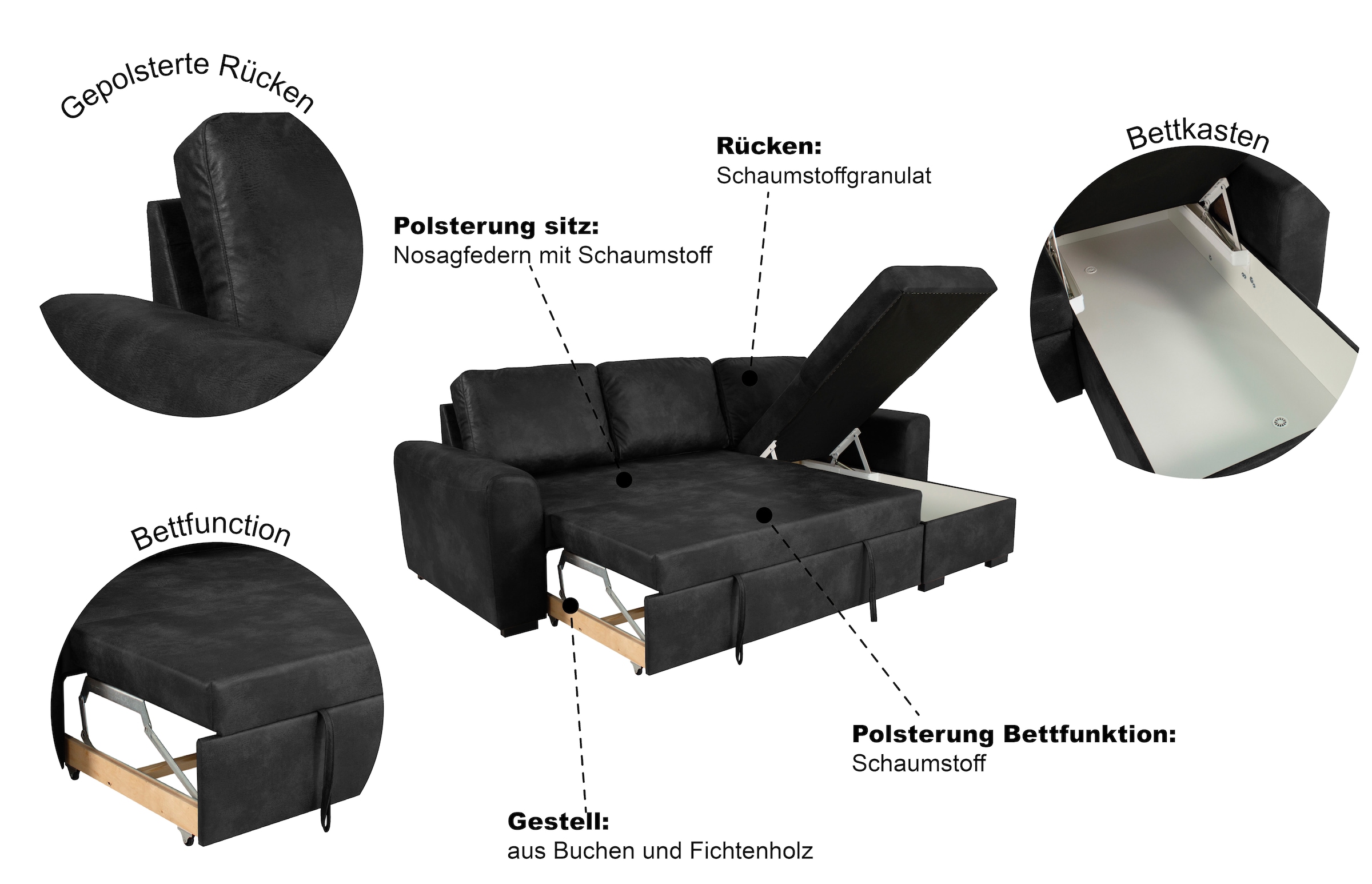Trends by HG Ecksofa »Poll L-Form, B: 245 cm« mit Bettfunktion & Bettkasten