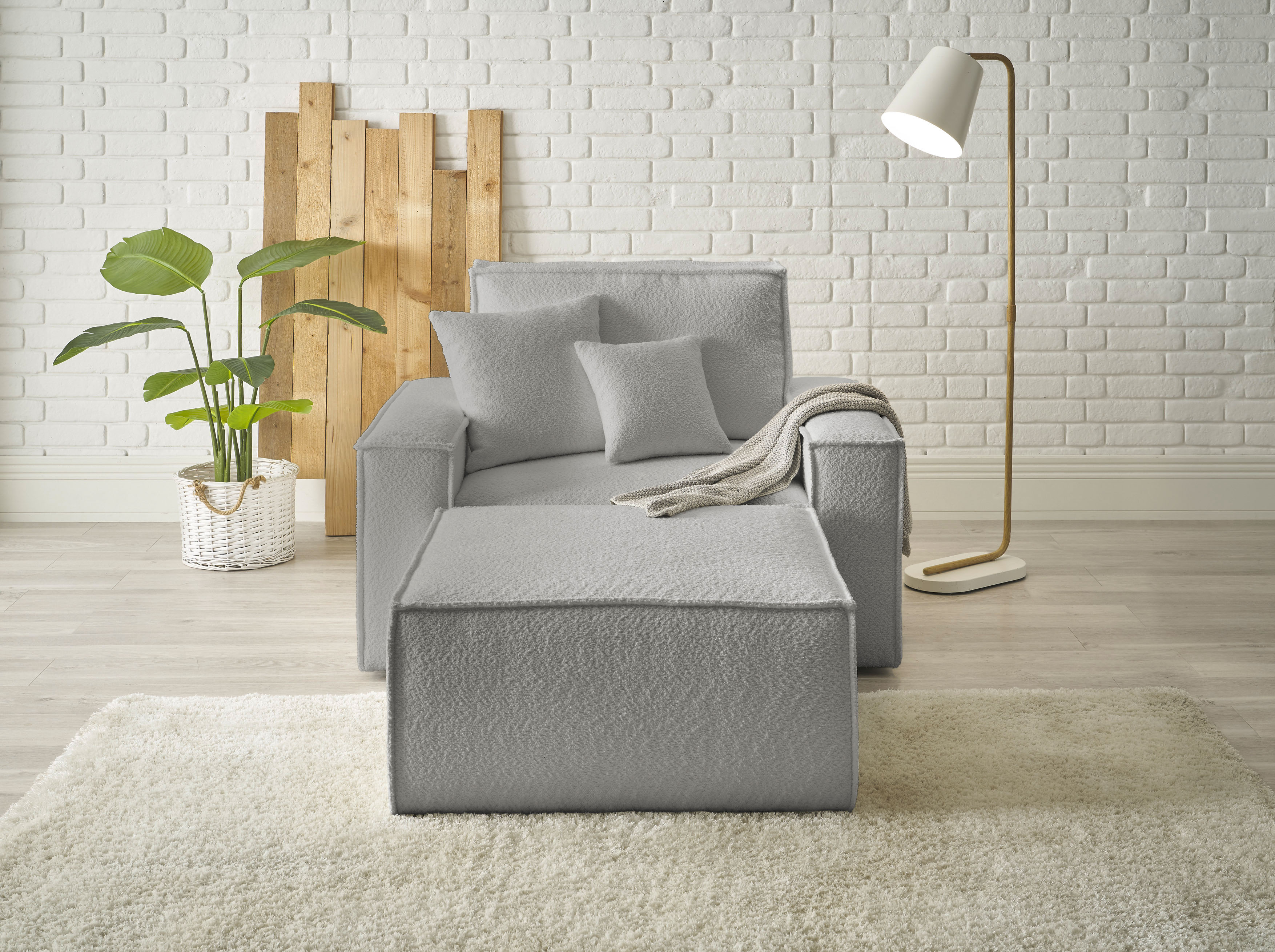 OTTO home Loveseat "FINNLEY Bouclé, Loveseat & Hocker im Set, inkl. Zierkissen" 2 Stk. tlg. verfügbar in den Stoffqualitäten Bouclé, Struktur fein und Mega Cord