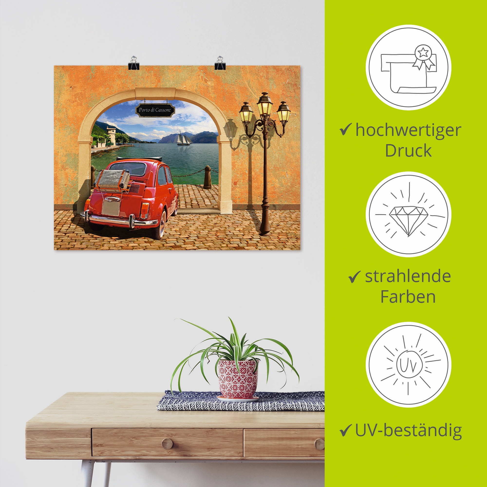 Artland Wandbild »Kleiner italienischer Hafen«, Auto, (1 St.), als Leinwandbild, Poster in verschied. Größen