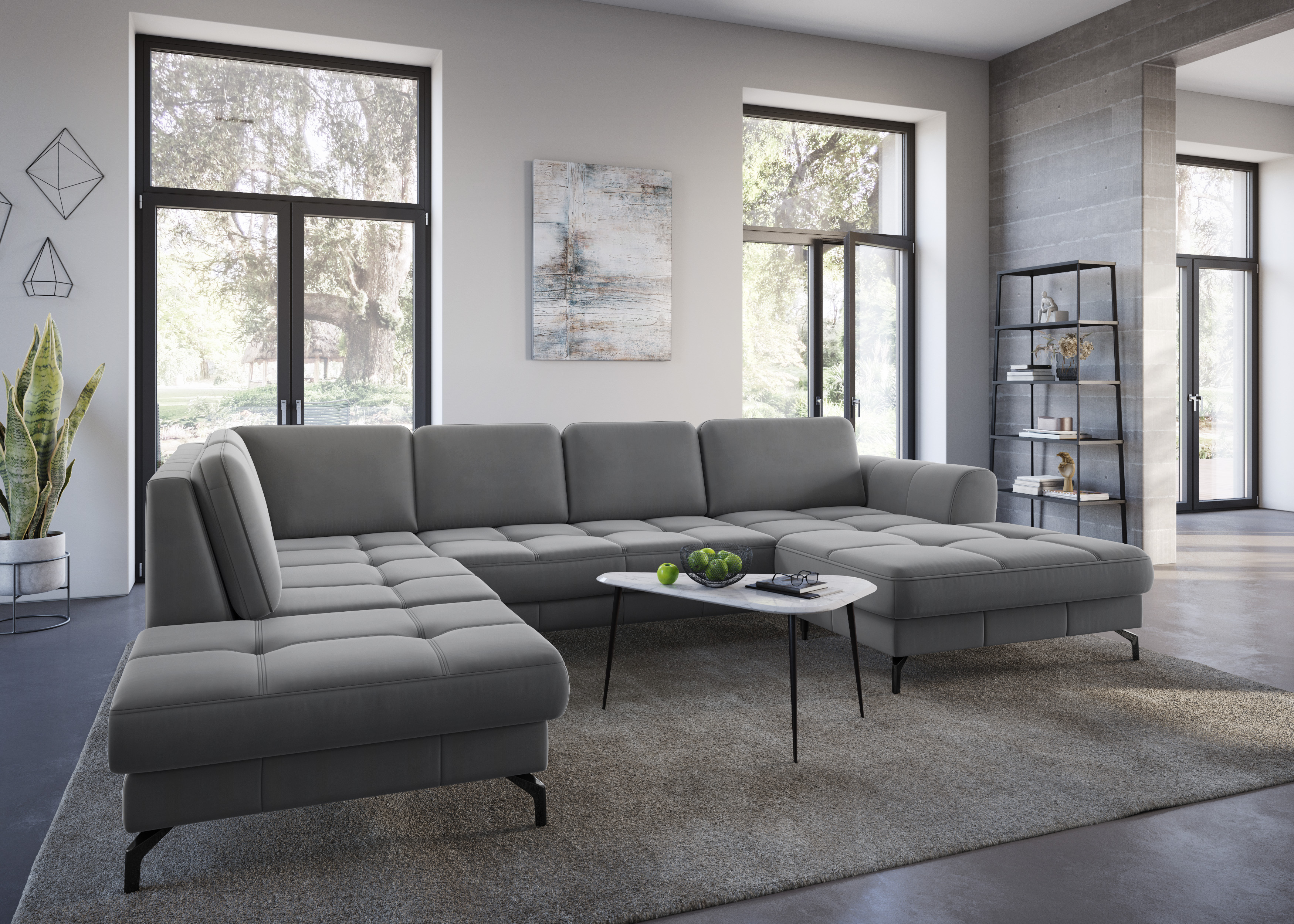 sit&more Wohnlandschaft "Bendigo U-Form" inklusive Sitztiefenverstellung, Bodenfreiheit 12 cm, in 2 Fußfarben