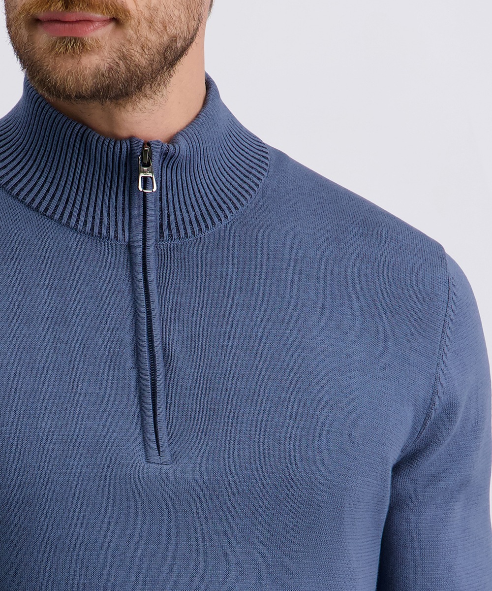 Strickpullover PIERRE CARDIN, Herren, Gr. 3XL, bering sea, Strick, Obermaterial: 100% Baumwolle, unifarben, regular fit normal, ohne Ausschnitt, Rippbündchen, Pullover Strickpullover, mit Troyer Kragen 4
