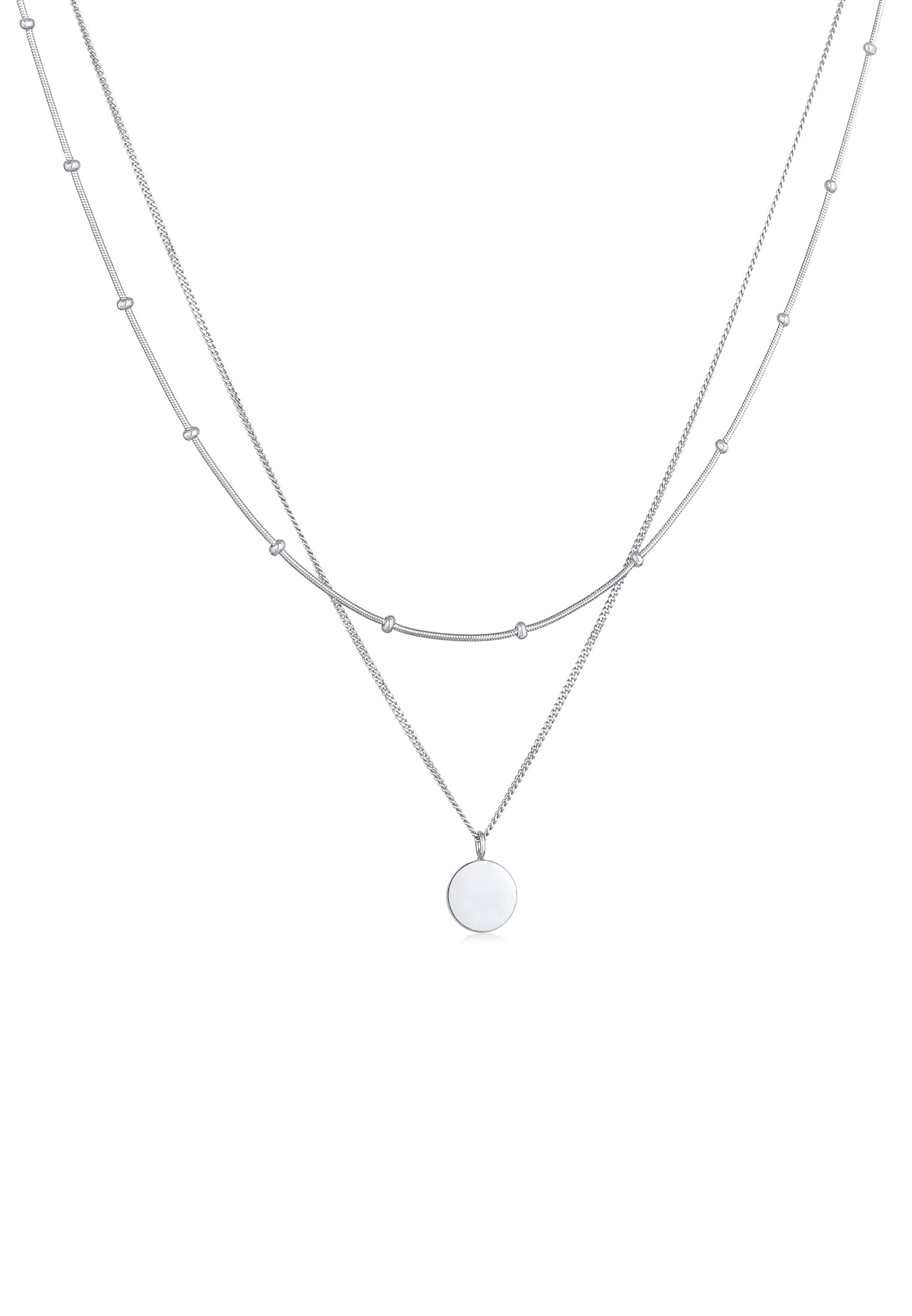 Elli Silberkette »Halskette 2-lagig Layer Plättchen Kreis 925 Silber«