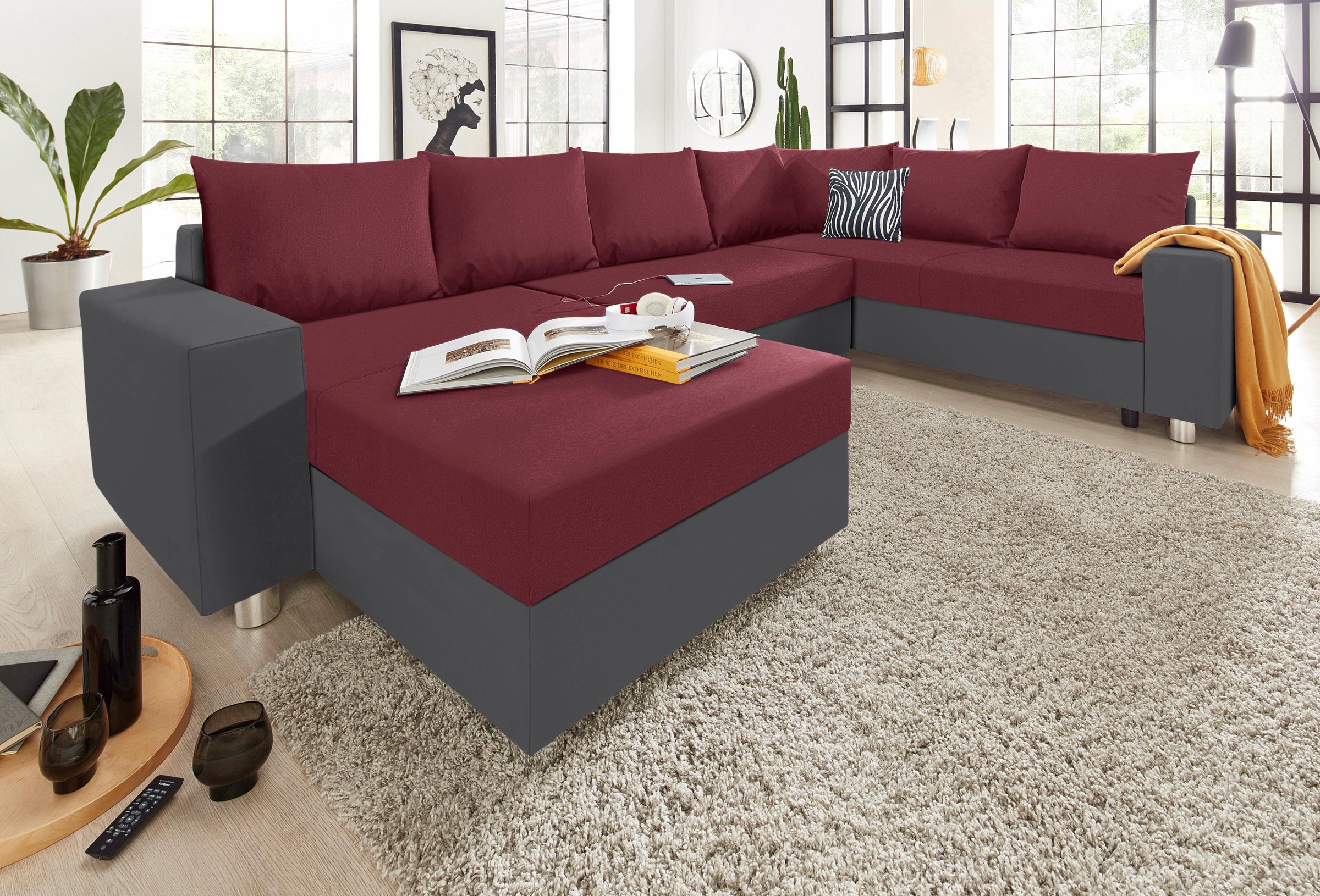 COLLECTION AB Wohnlandschaft "Paris U-Form, B: 310 cm" Zierkissen & Federkern, optional Schlaffunktion & Bettkasten