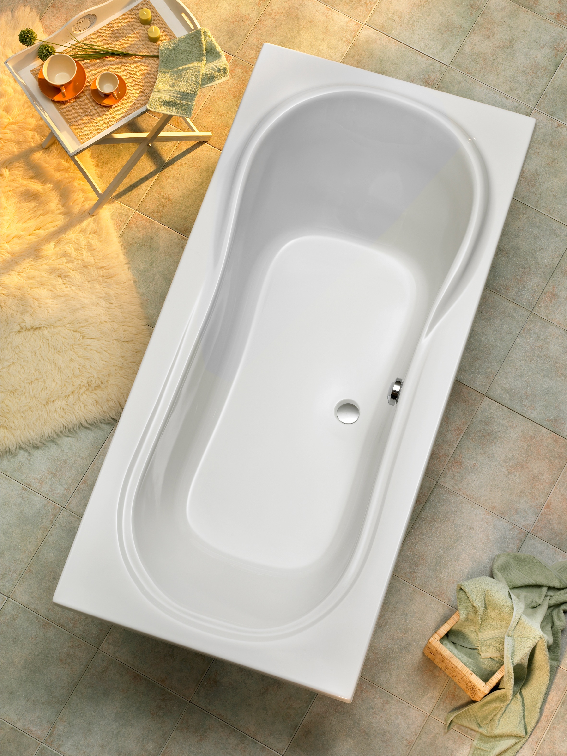 Badewanne OTTOFOND, B:90cm H:45cm L:190cm T:90cm, weiß, Sanitäracryl, Badewannen, "Palma", mit Fußgestell und Ablaufgarnitur