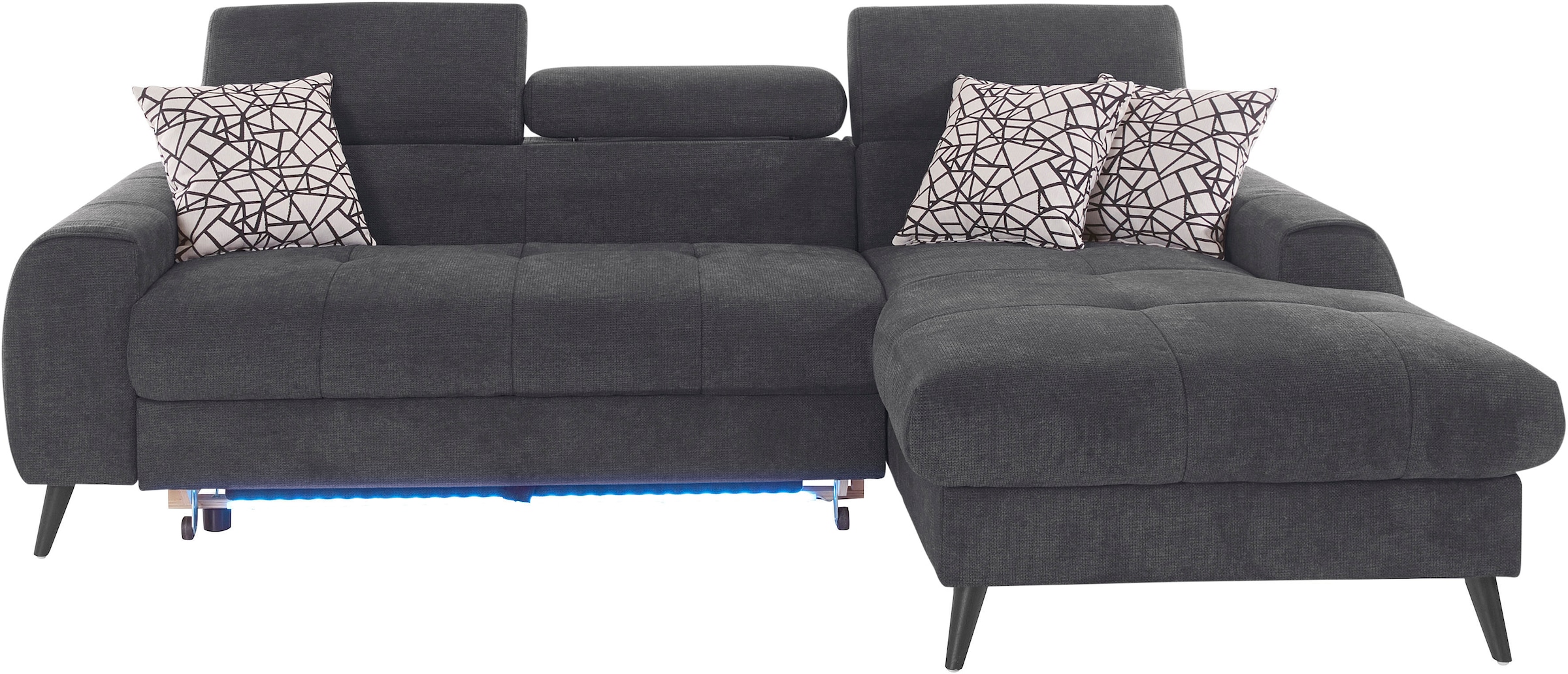 COTTA Ecksofa »Mia L-Form mit 3 Zierkissen«, wahlweise mit Bettfunktion, Bettkasten, Beleuchtung & Wireless-Charger