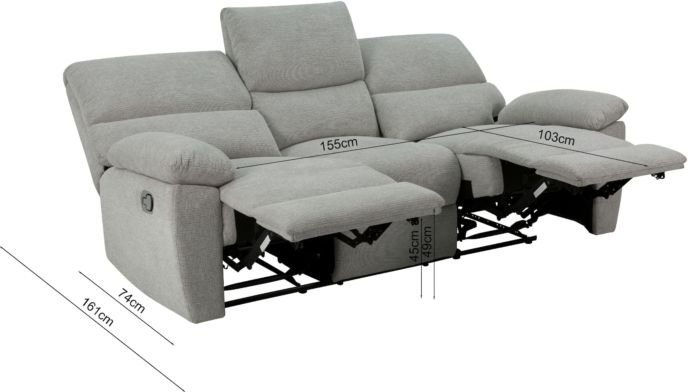 Home affaire 3-Sitzer »LANNOY, manuelle o. elelektrische Relaxfunktion in 2 Sitzen, USB A/C«, Liegefunktion (105°-150°), Reclinersofa, Webstoff, Federkern