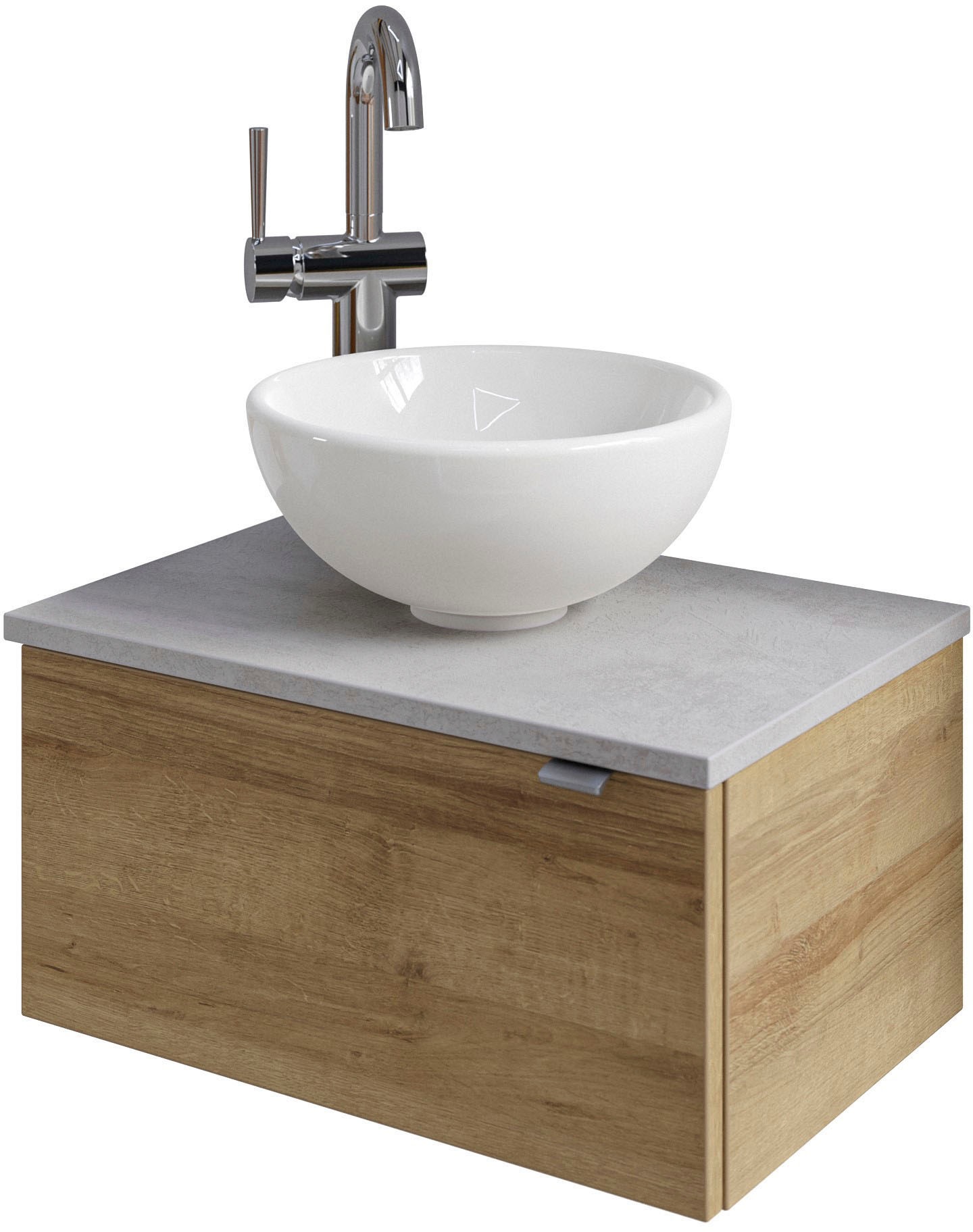 Saphir Waschtisch "Serie 6915 Waschschale mit Unterschrank für Gästebad, Gäste WC" Keramik-Aufsatzbecken, Waschtischplatte, Waschtischunterschrank, 3 Stk. tlg. 51 cm breit, 1 Tür, Waschtischplatte, kleine Bäder, ohne Armatur
