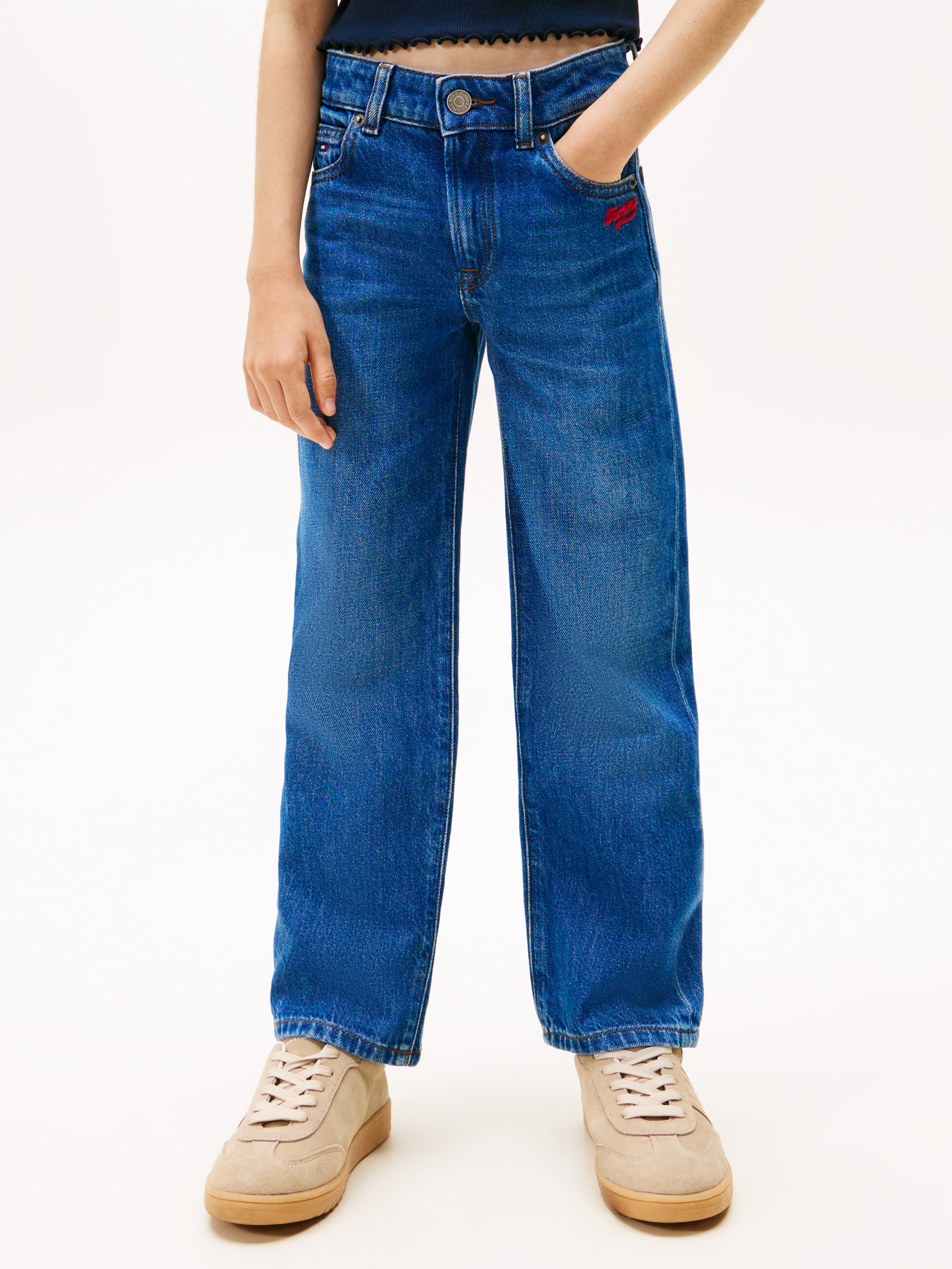 TOMMY HILFIGER Mädchen Straight-Jeans "GIRLFRIEND DARK WASH", blau, Gr. 16, unifarben, Denim/Jeans, Obermaterial: 82% Baumwolle, 18% Lyocell, Jeans,