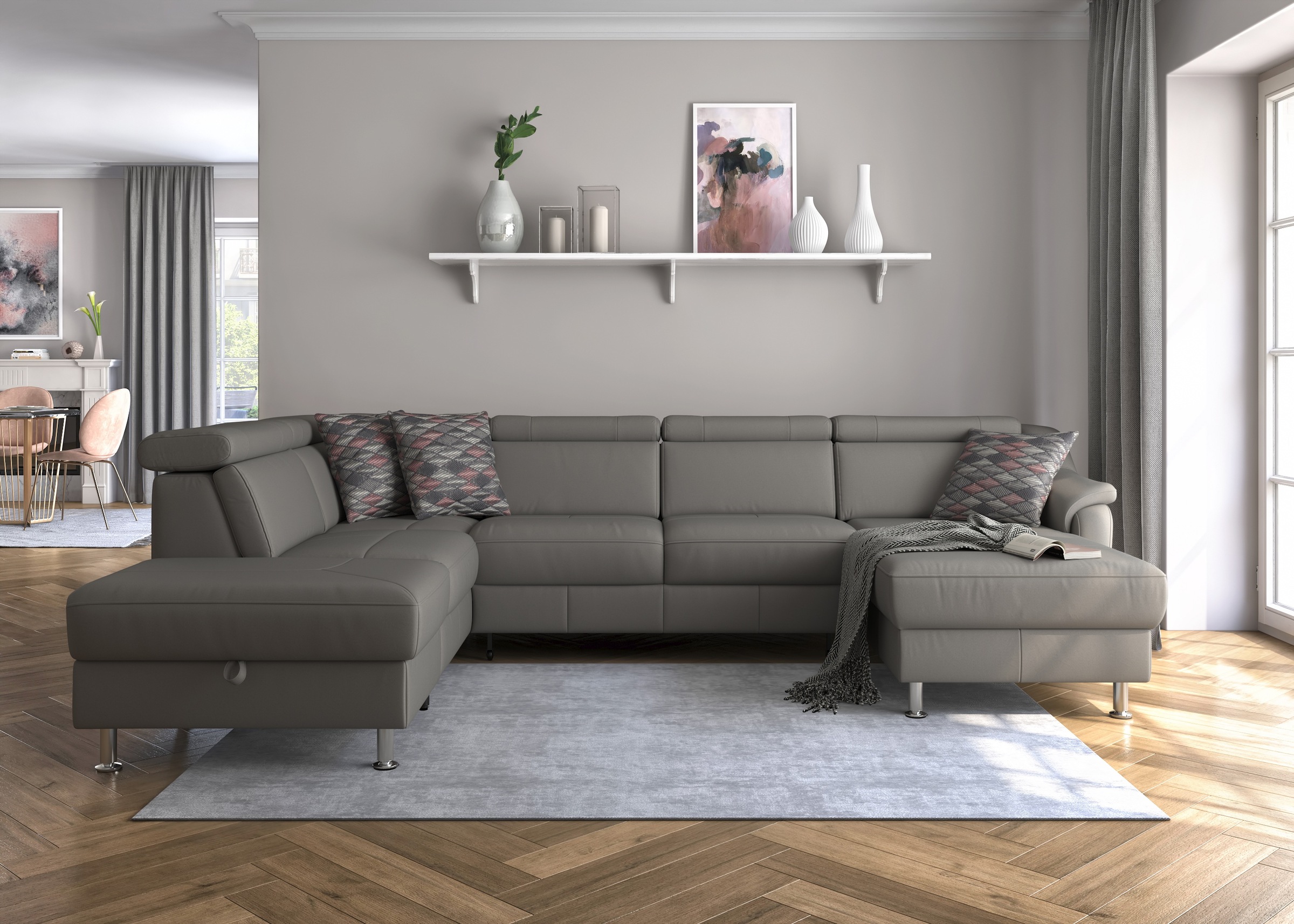 sit&more Wohnlandschaft »Freetown U-Form«, Kopfteilverstellung und Federkern, wahlweise mit Bettfunktion