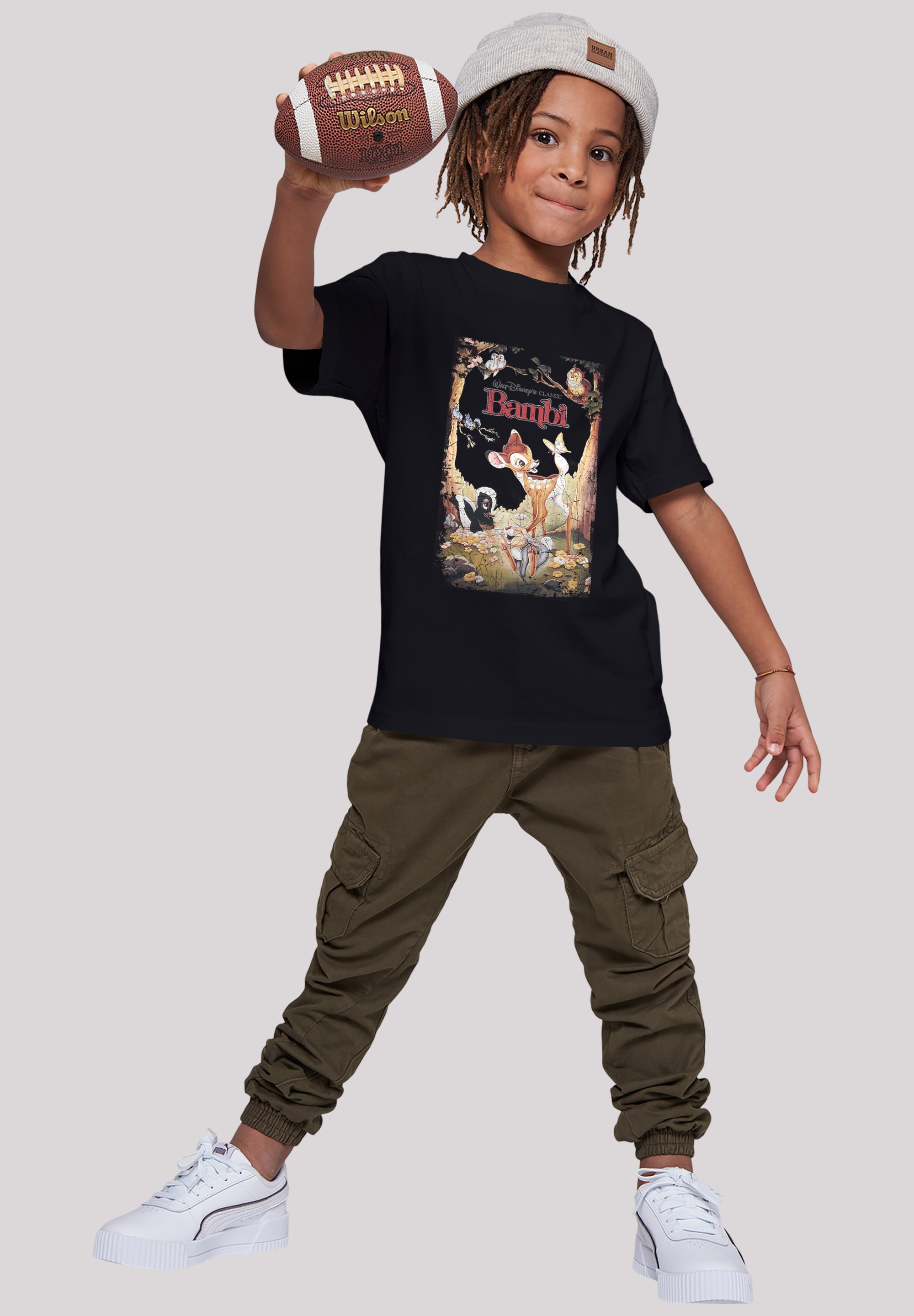 F4NT4STIC Kurzarmshirt »F4NT4STIC Kinder Bambi Retro Poster -BLK with Kids Basic Tee«, (1 tlg.)