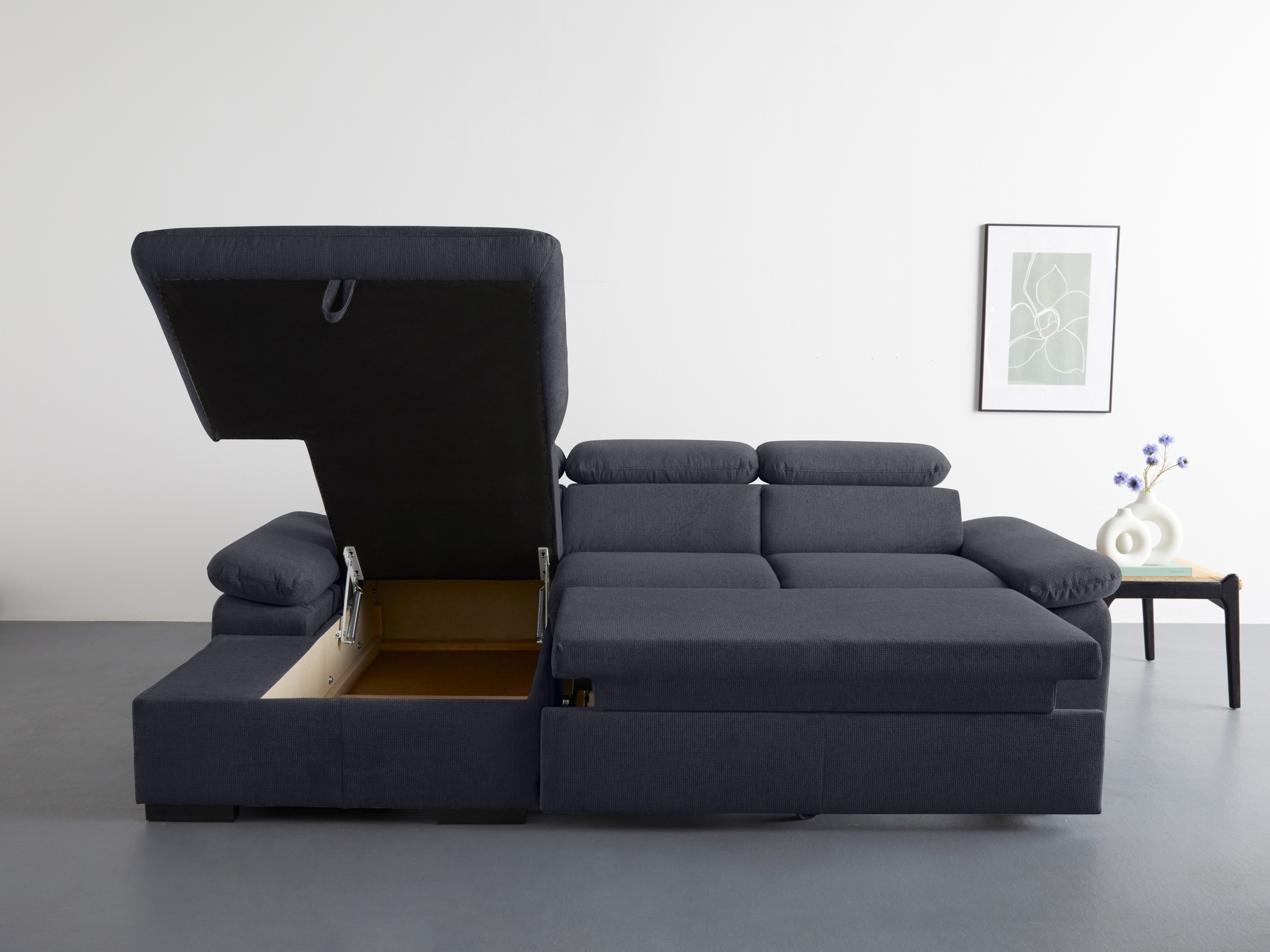 COTTA Ecksofa »Lola L-Form mit Kopfteilfunktion & Hocker«, (Set, mit Hocker), wahlweise mit Bettfunktion, Bettkasten & Armteilverstellung
