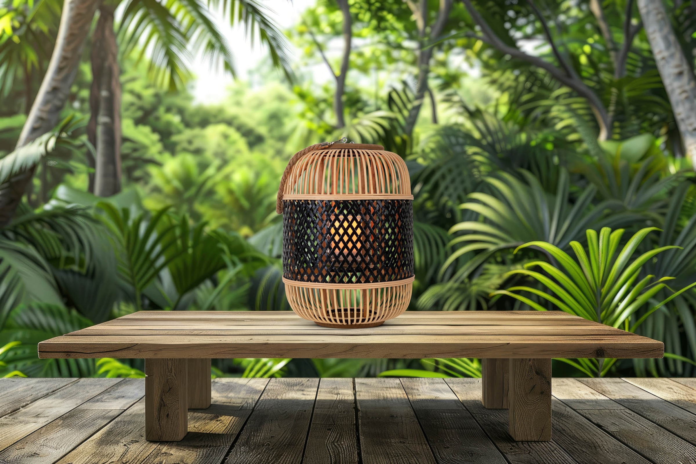 näve LED Dekolicht »Korbinian«, 1 flammig, Rattankorb natur/schwarz mit Griff inkl. Solarkerze mit Flammeneffekt