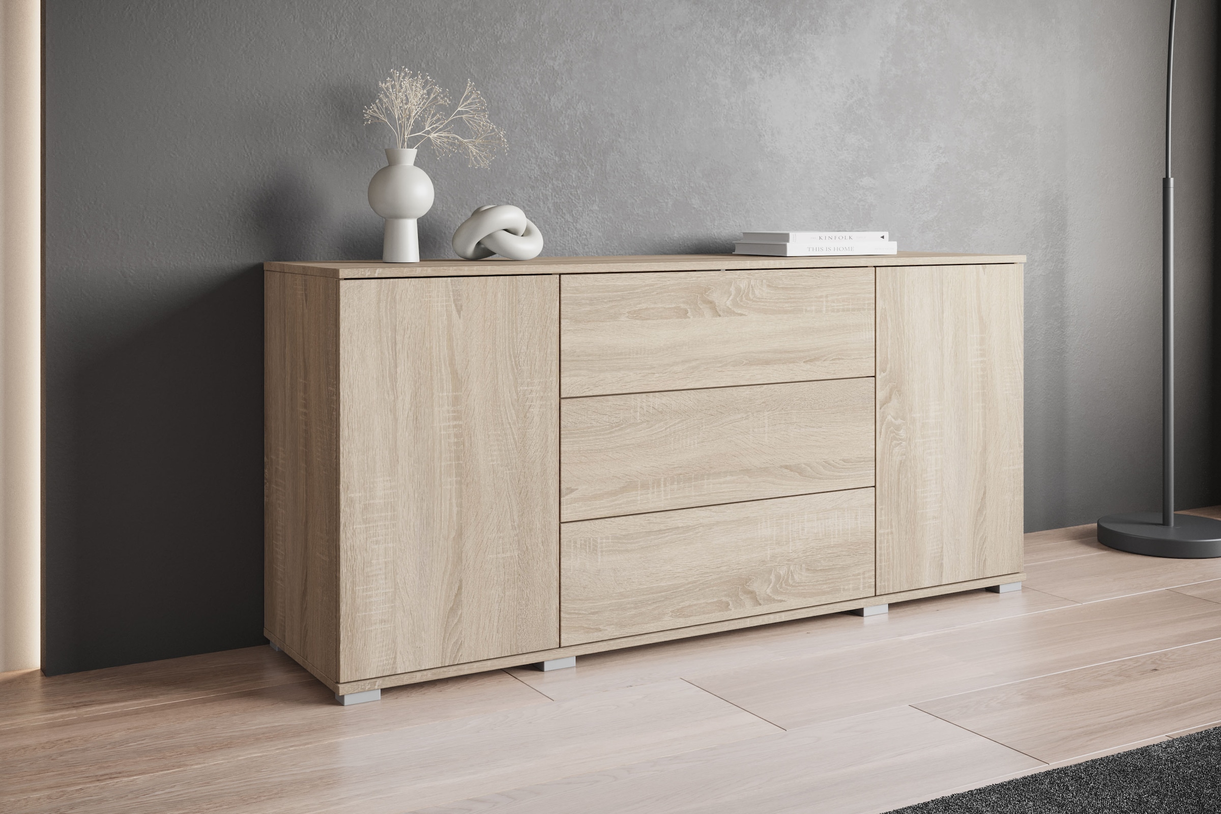 INOSIGN Sideboard »Kenia«, (1 St.), Modernes Sideboard mit 3 Schubladen und 4 Fächern, Breite 150 cm