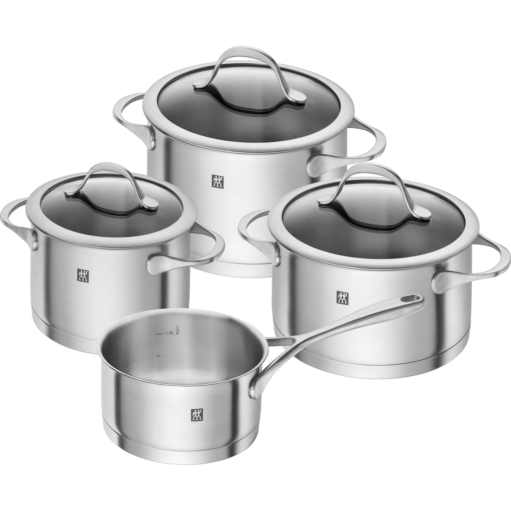 Zwilling Topf-Set »Essence«, Edelstahl 18/10, (Set, 7 tlg., je 1 Kochtopf Ø 16/20 cm, 1 Bratentopf Ø 20 cm, 1 Stieltopf Ø 16 cm)