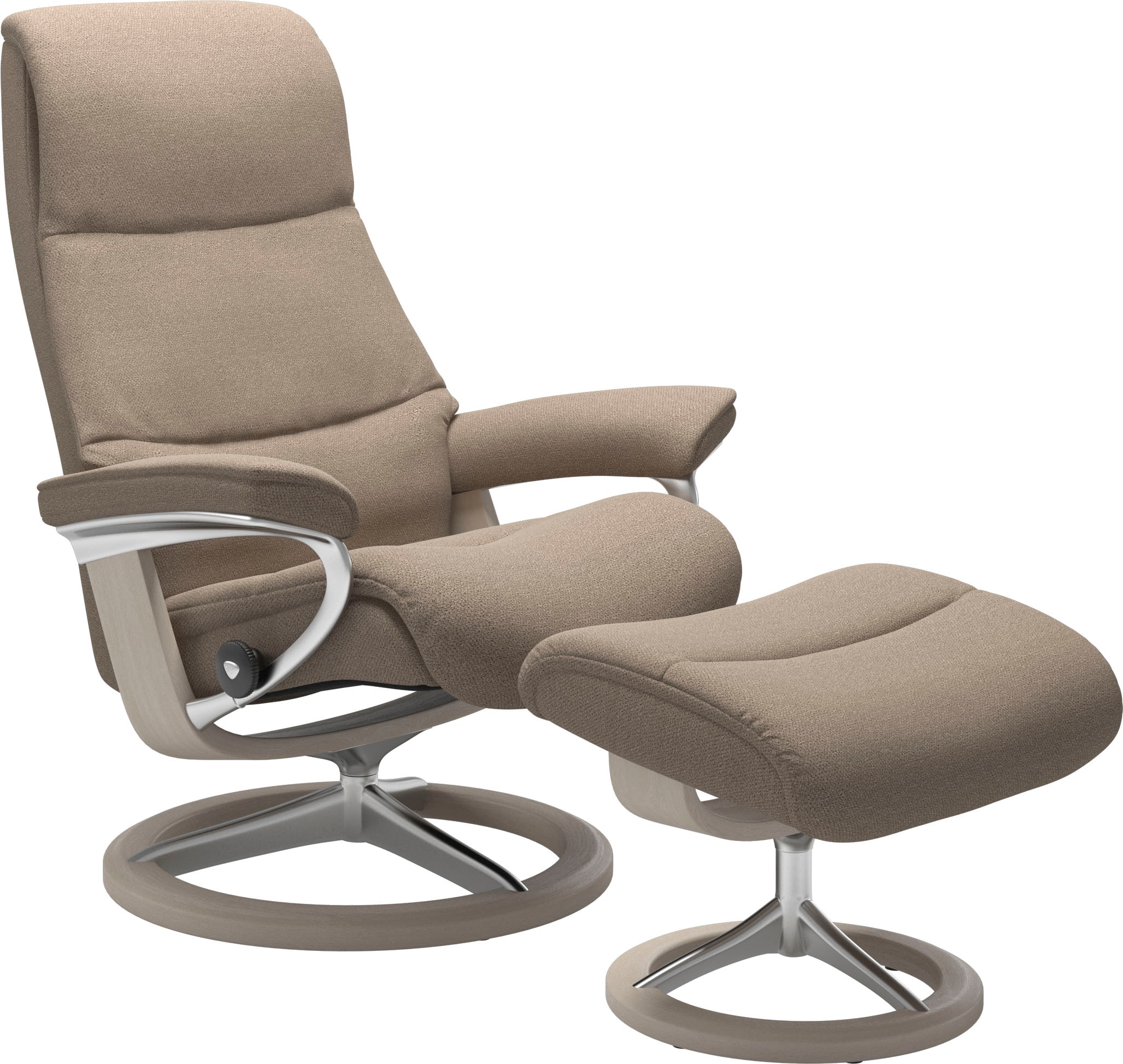 Stressless Relaxsessel View, (Set, Relaxsessel mit Hocker), mit Signature Base, Größe S,Gestell Whitewash