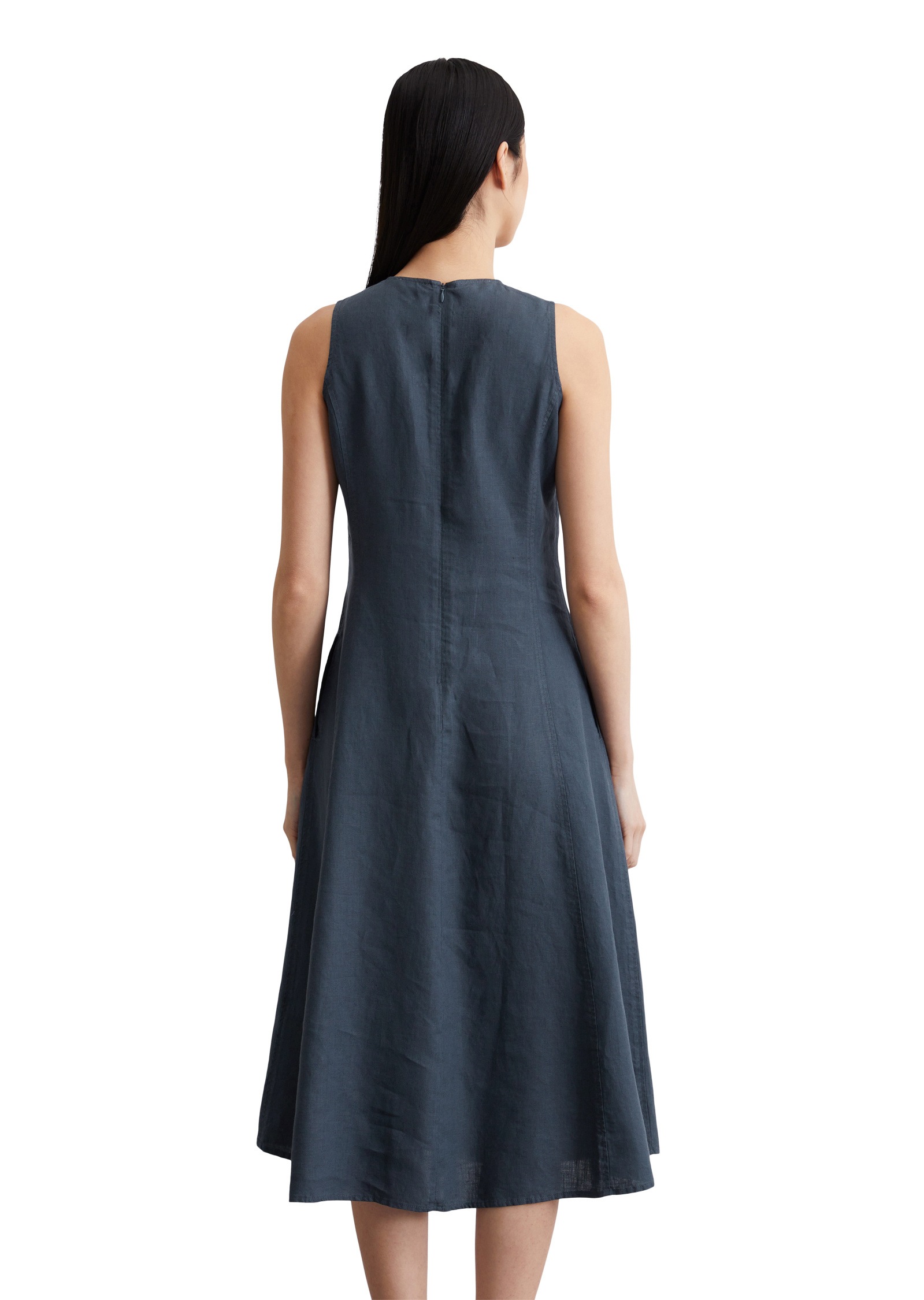 Midikleid MARC O'POLO "in A-Linie geschnitten", Damen, Gr. 40, Normalgrößen, m886, Obermaterial: 100% Leinen; Futter: 100% Baumwolle, unifarben, figurbetont lang, Rundhals, Kleider Midikleid 2