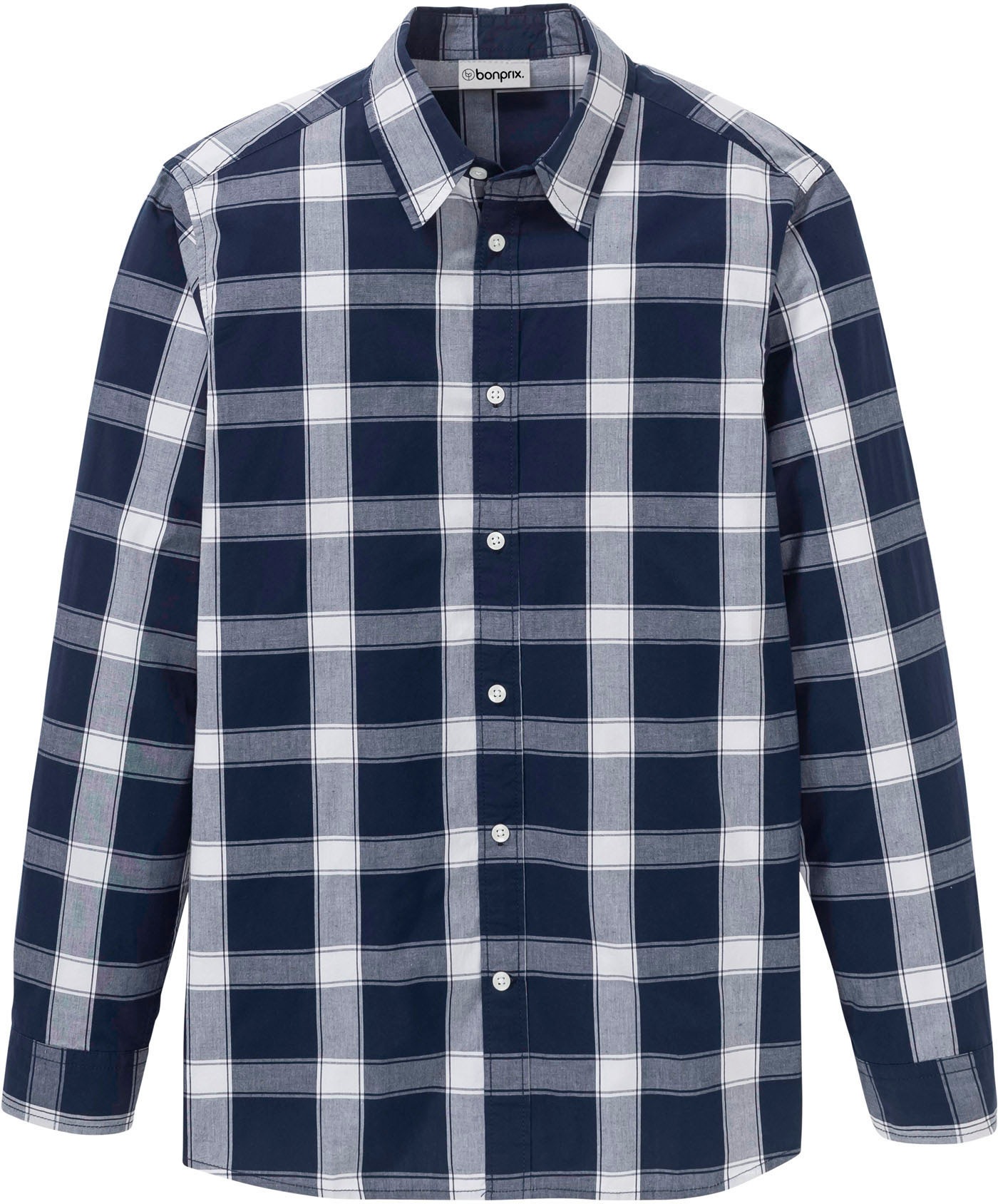 bonprix Langarmhemd »Langarmhemd aus reiner Baumwolle« regular fit, aus reiner Baumwolle, Allover Karomuster, Kentkragen