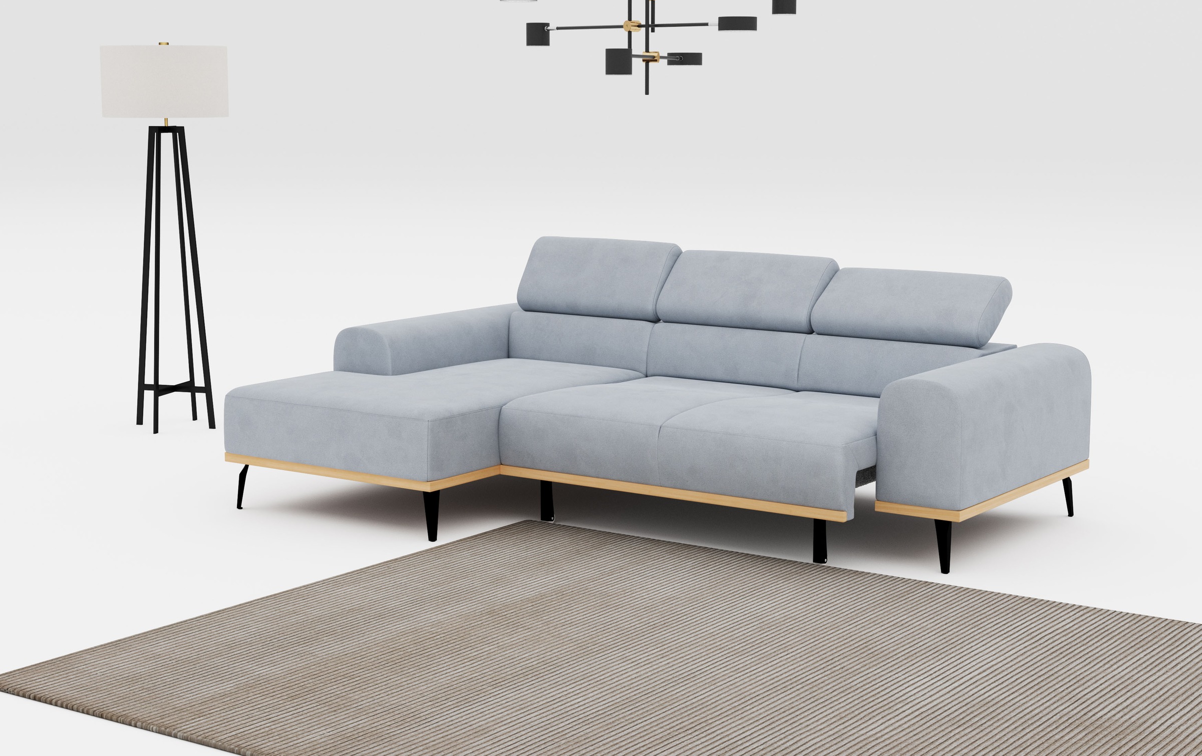 Places of Style Ecksofa »Carlo L-Form«, mit Kopfteilverstellung & Holz-Rahmenoptik, wahlweise Relaxfunktion