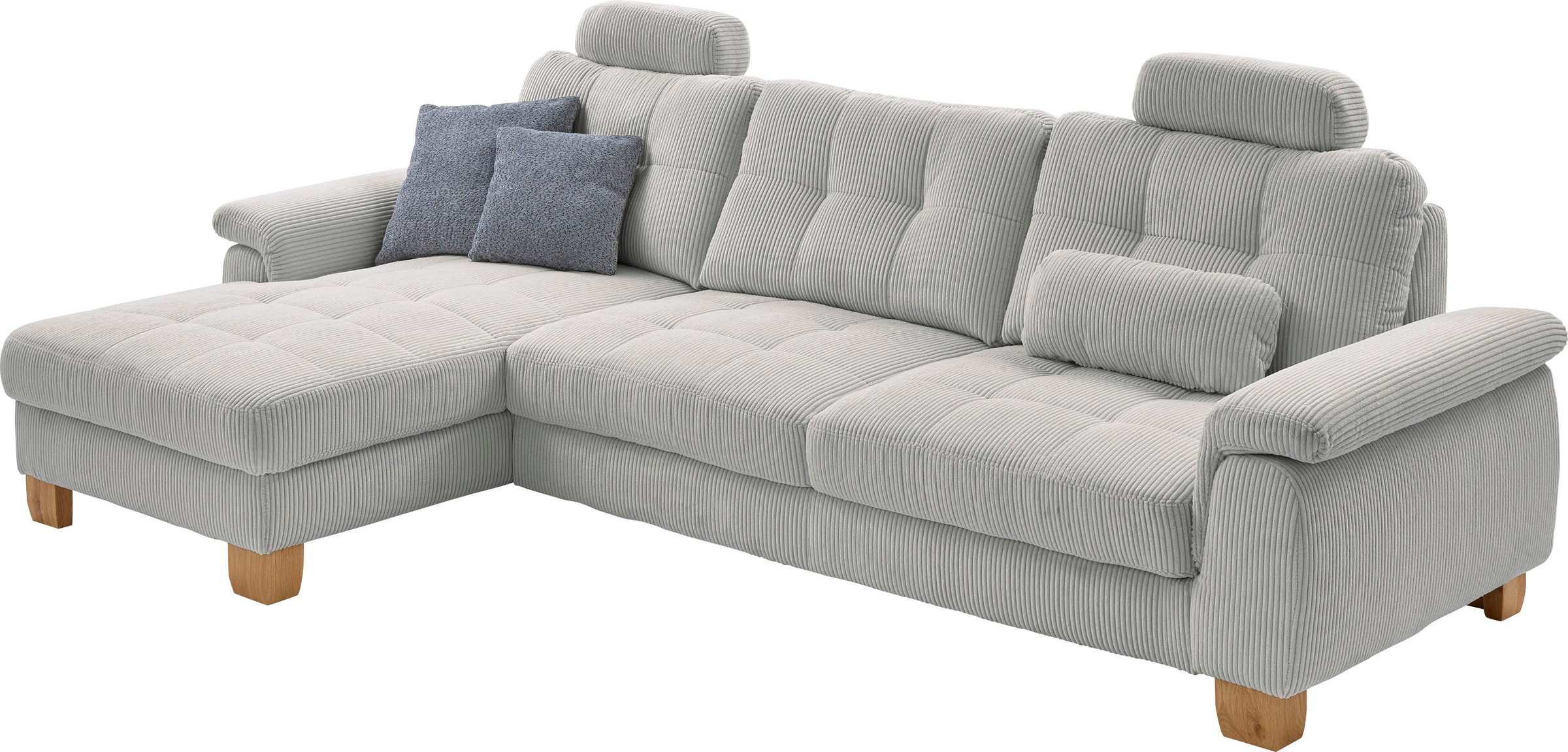 Die PlanBar Ecksofa "PP-LA19101 L-Form, Breite 316 cm" wahlweise mit Schlaffunktion und verstellbaren Kopfstützen, in Cord