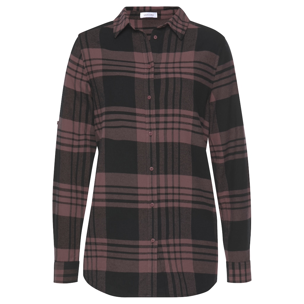 LASCANA Karobluse, aus weichem Flanell, Hemdbluse aus Baumwolle, Damenbluse