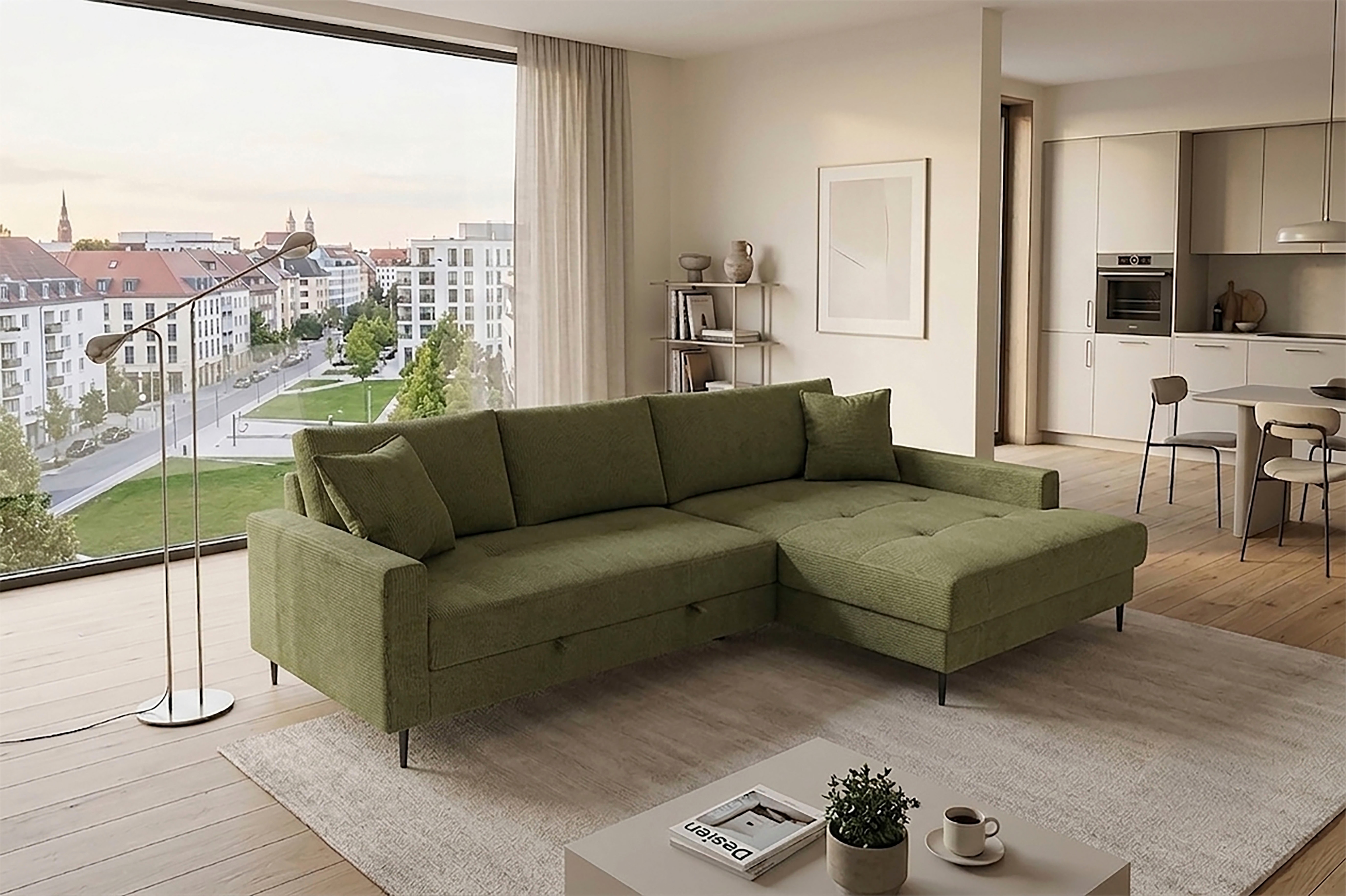 Trends by HG Ecksofa "Summer L-Form, B: 284 cm, Schlaffunktion, 2 Zierkissen" optional mit Kopfstützen, Wellenfederung, frei stellbar