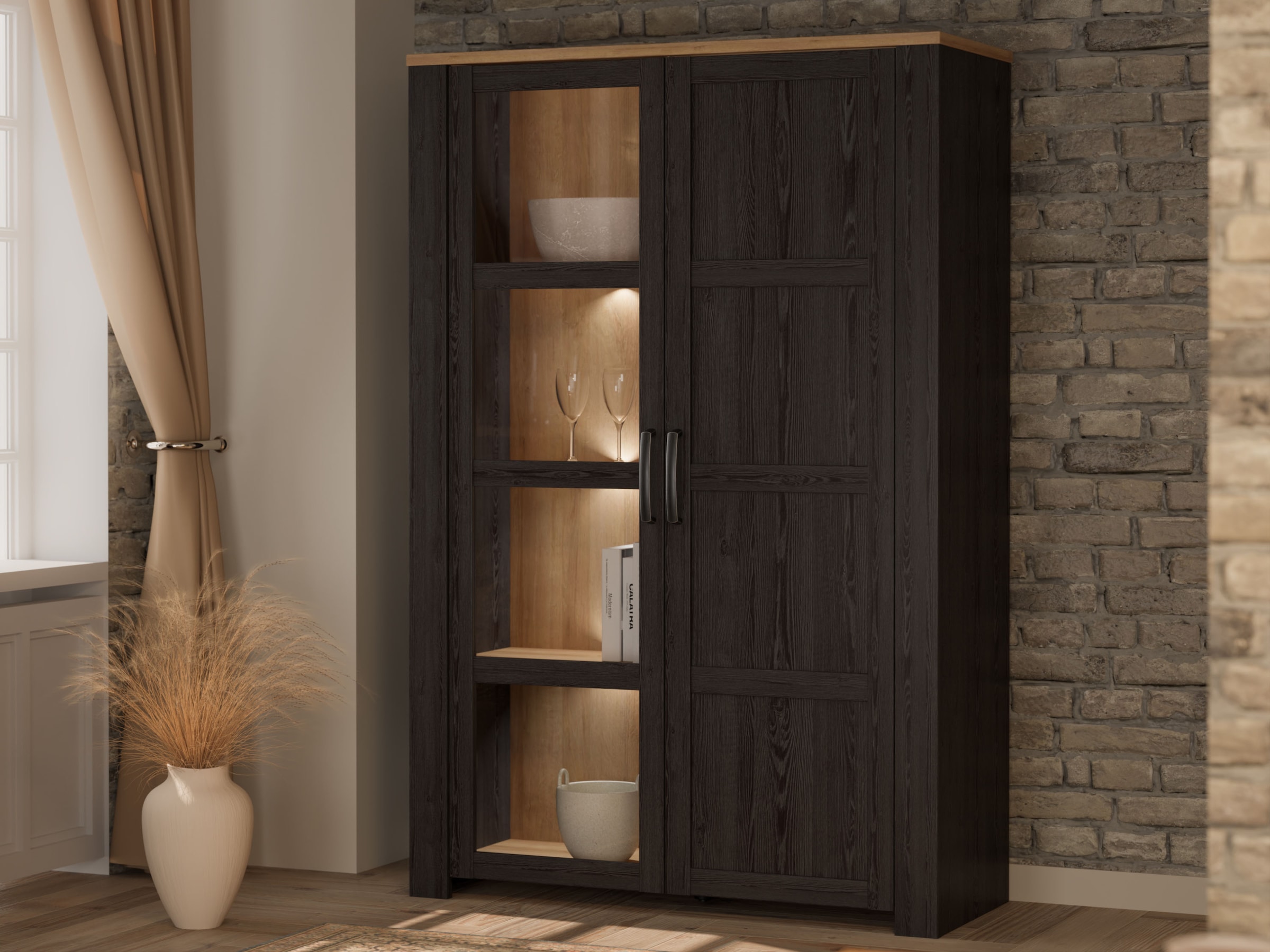 FORTE Highboard »Bohol, Vitrine mit Glastüre, viel Stauraum« B/H/T 106,4/160,6/42 cm Beleuchtung optional bestellbar