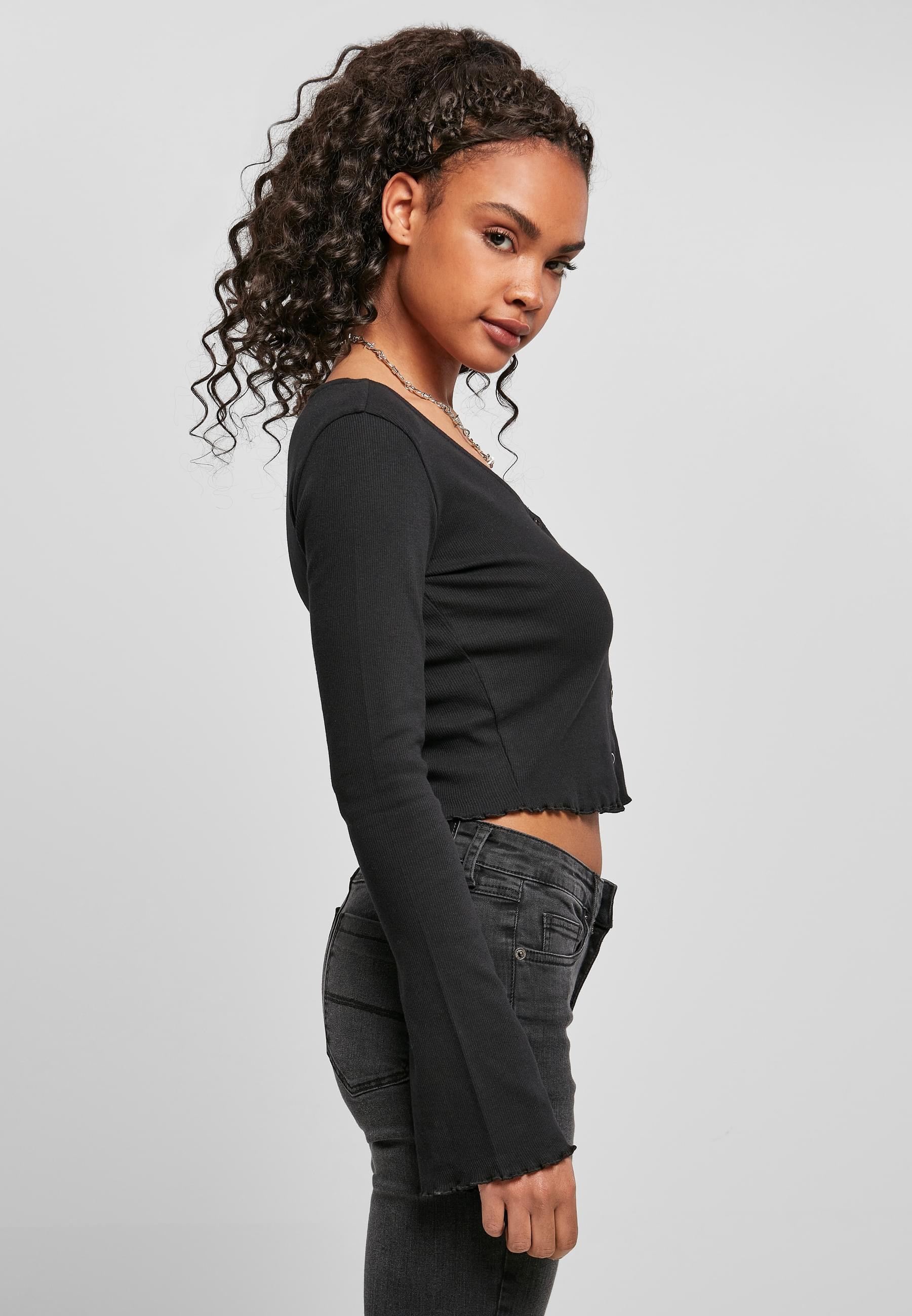 URBAN CLASSICS Langarmshirt »Urban Classics Damen Ladies Cropped Rib Cardigan«, (1 tlg.)