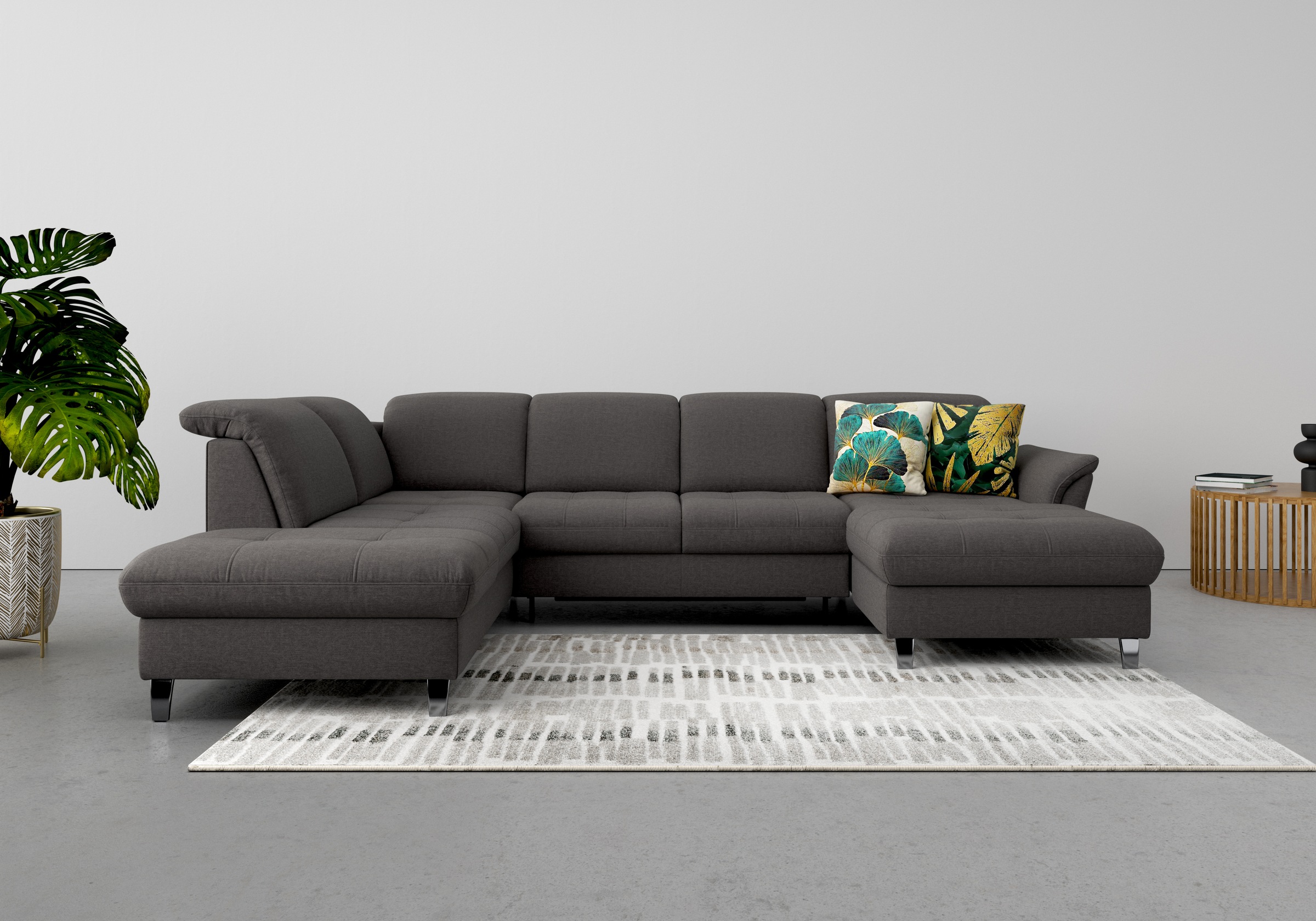 Wohnlandschaft SIT & MORE "Maggiore U-Form", grau (fango), B:312cm T:224cm, 95% Polyester, 5% Polyamid, Sofas, Wohnlandschaft, wahlweise mit Kopfteilverstellung, Bettfunktion und Stauraum