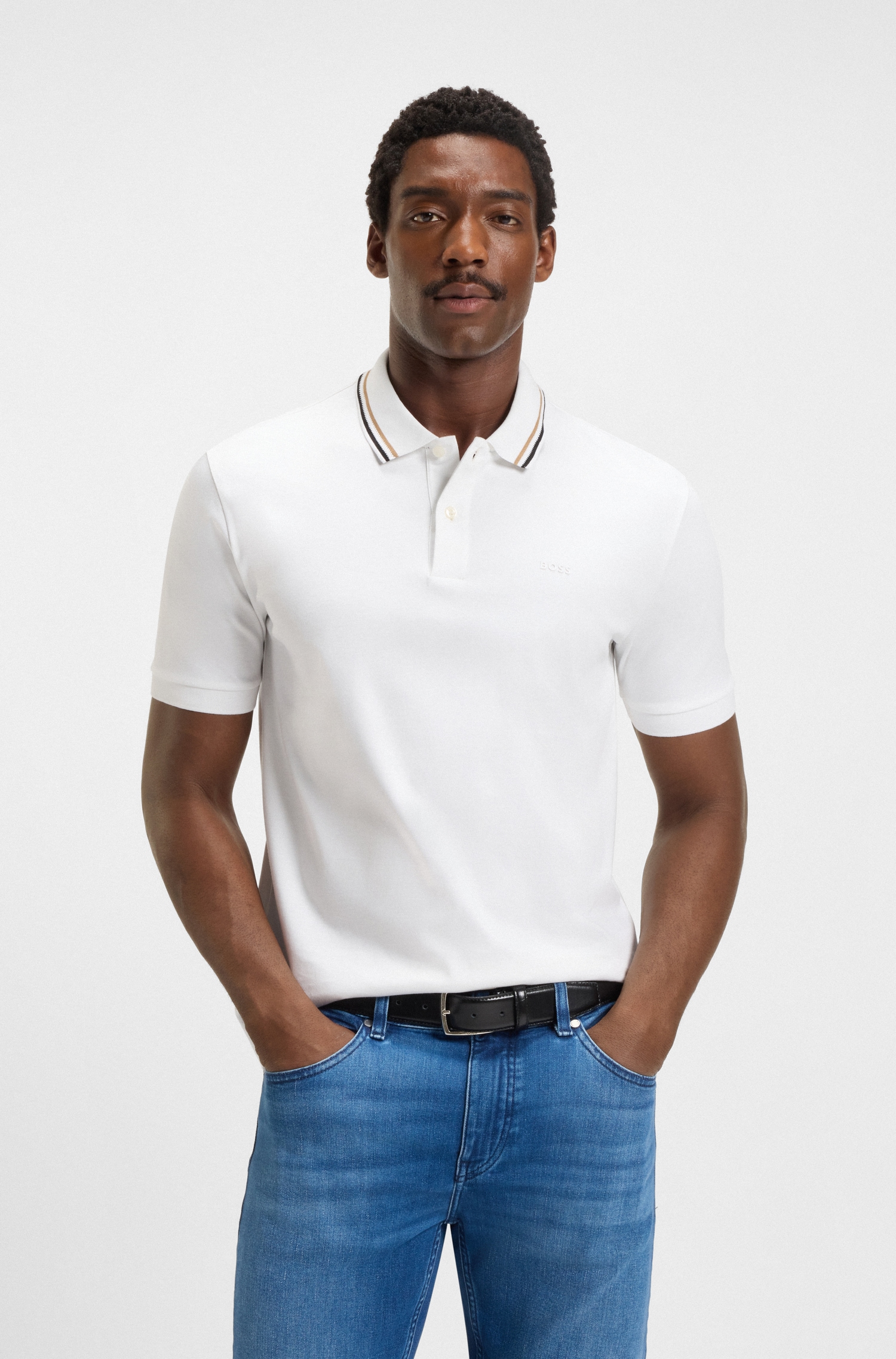 BOSS Poloshirt "Penrose 38" aus Baumwolle mit gestreiftem Kragen, slim fit günstig online kaufen