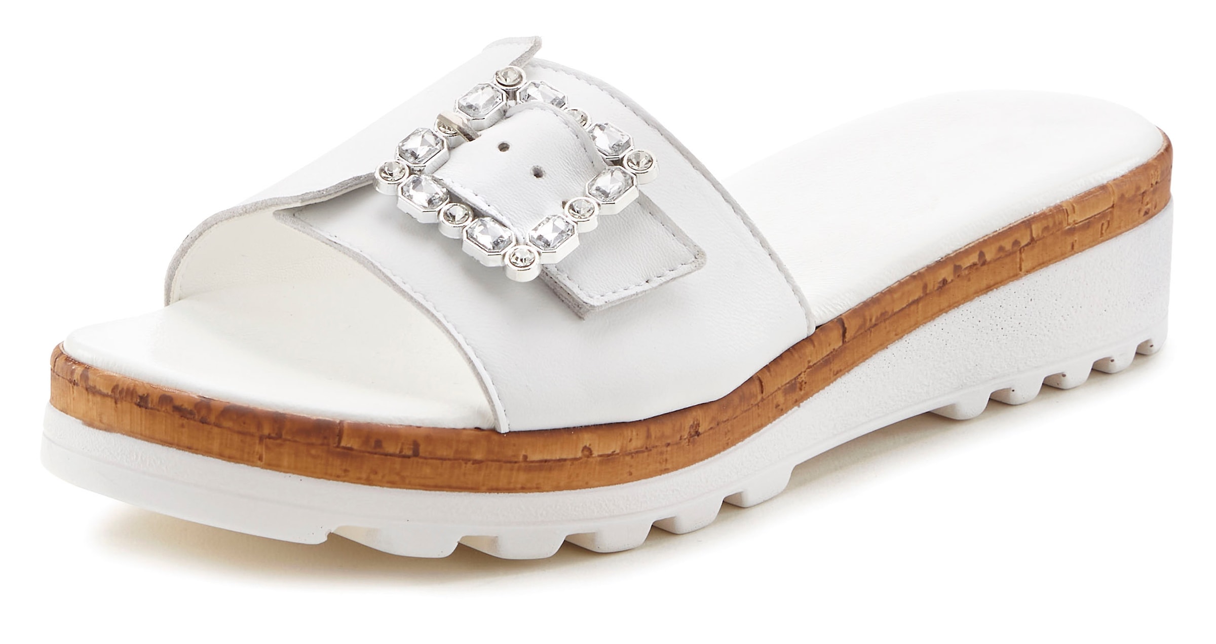 LASCANA Pantolette »Sandale, Sommerschuh, offener Schuh, Mule,«  aus Leder mit dezentem Keilabsatz