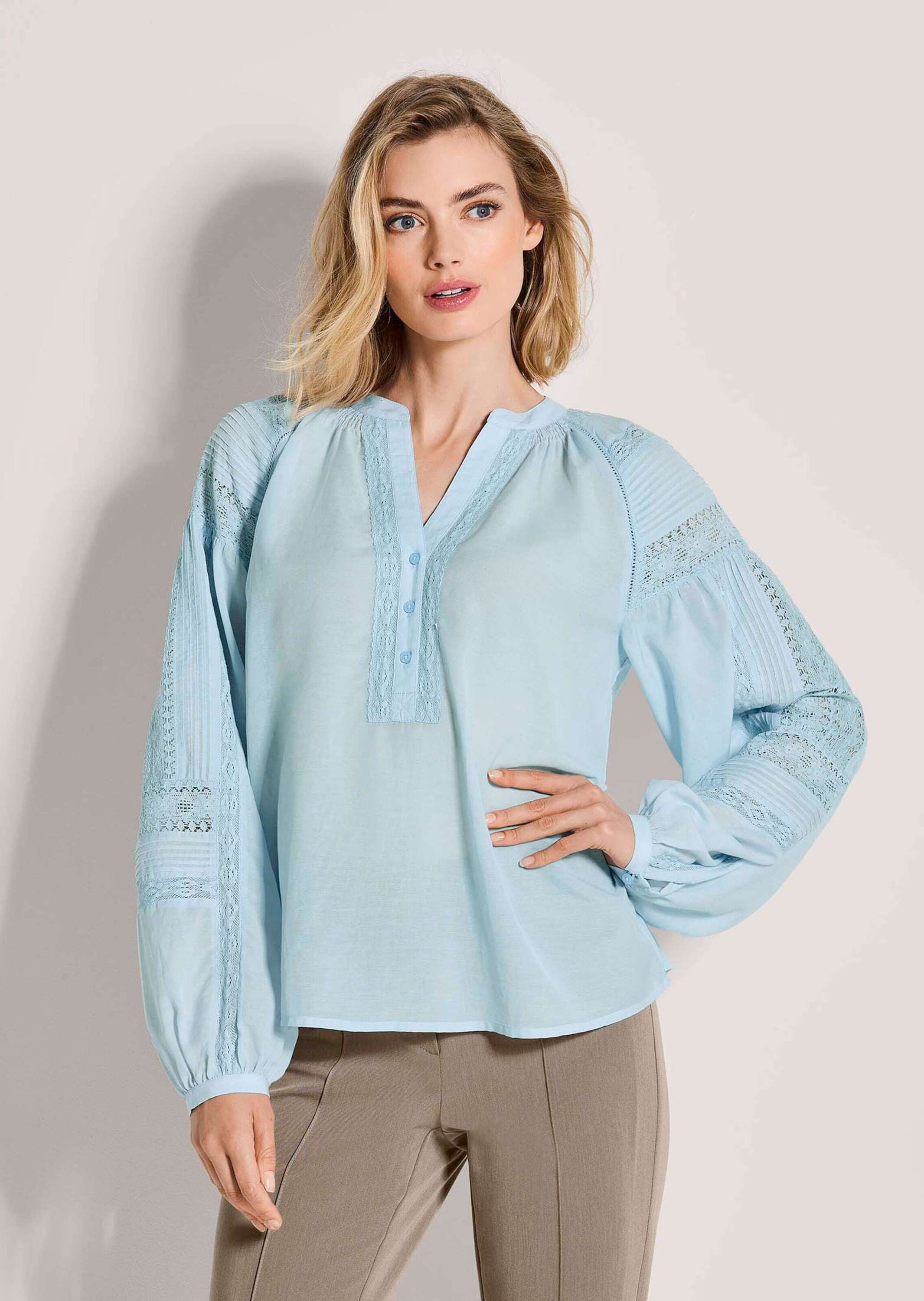 Thumbnail - MADELEINE Langarmbluse "Blusenshirt Sommertunika mit Spitzendetails" Feine Spitzenapplikation