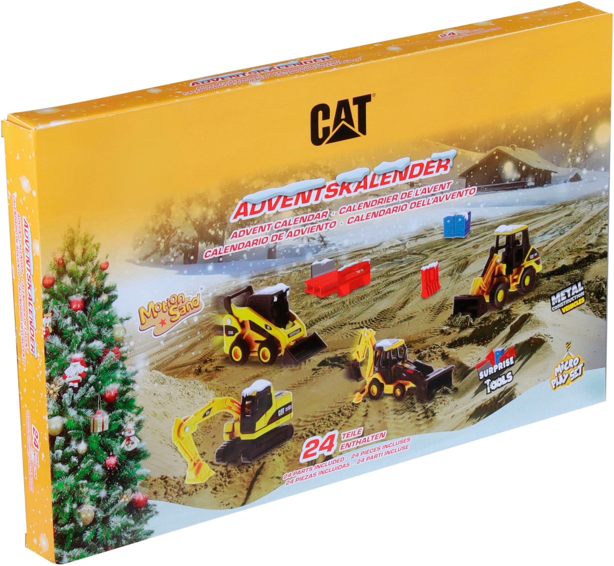 Carrera® Spielzeug-Adventskalender »Cat® Micro Baustelle mit Metall DieCast Baustellenfahrzeugen«, ab 6 Jahren, mit Motion Sand® und weiterem Zubehör