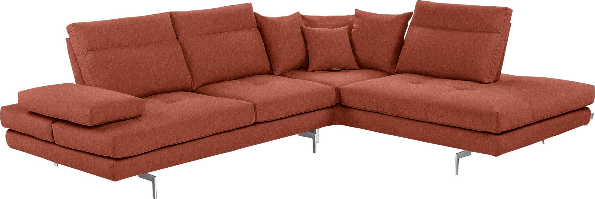 CALIA ITALIA Ecksofa "Toby Wing, B/T: 288/232 cm, Designsofa mit hohem Sitzkomfort, L-Form" Sitztiefenverstell.,wahlw. mit Kissen-Set, Füße chrom glänzend