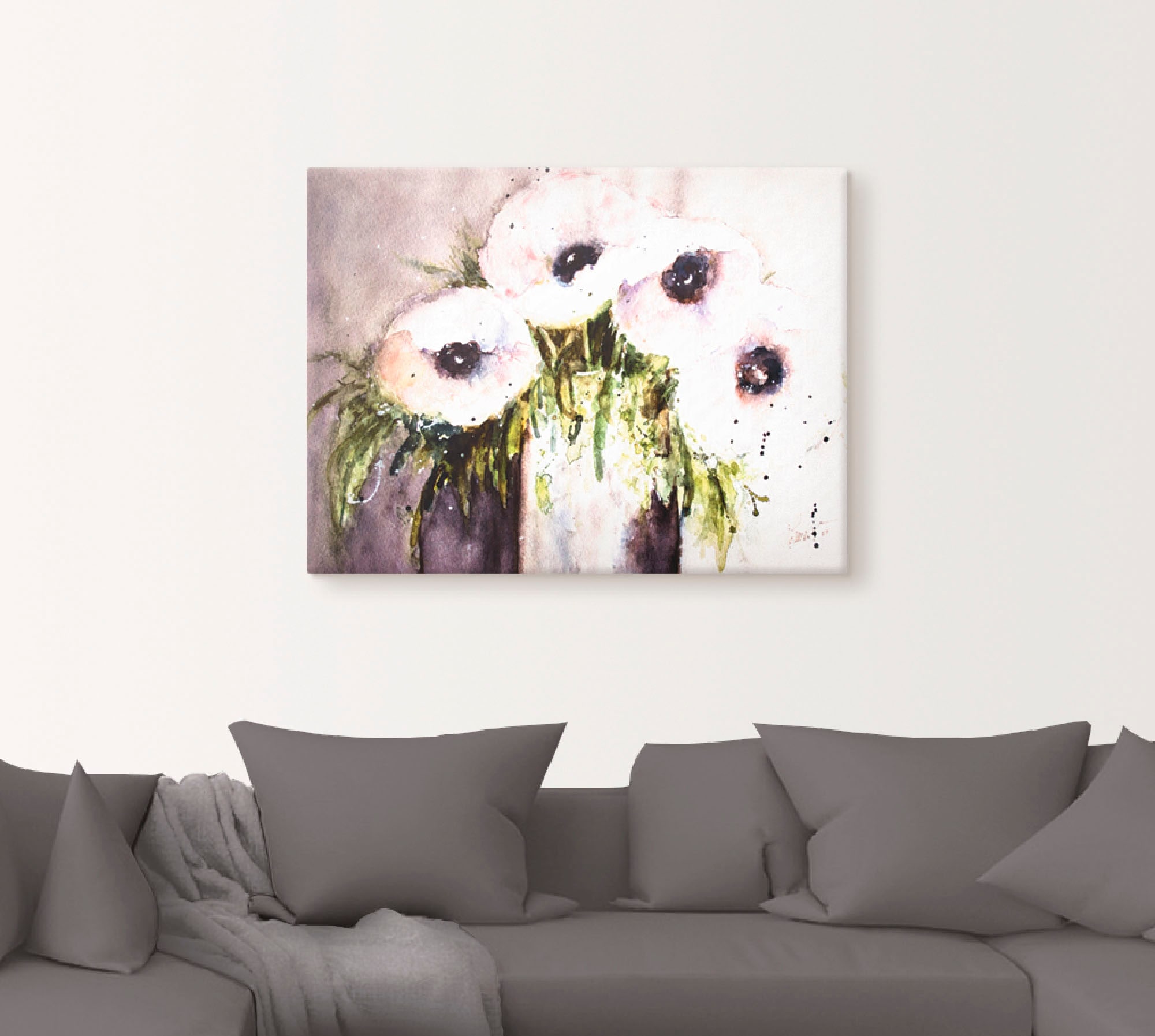 Artland Leinwandbild »Lila Mohn in Vase«, Blumen, (1 St.), auf Keilrahmen gespannt