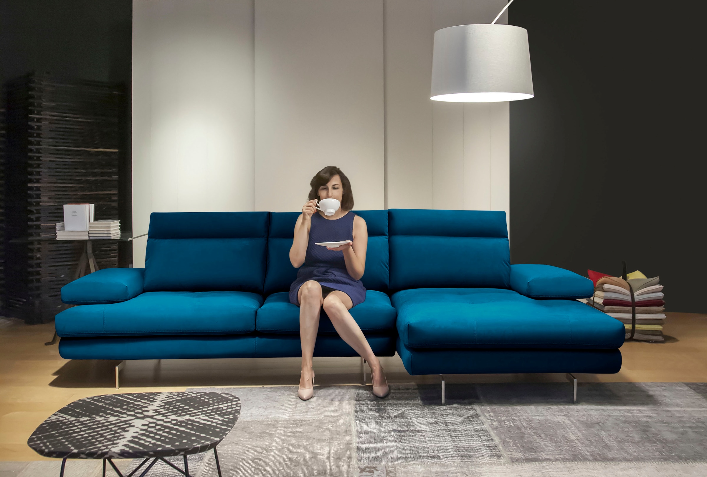 CALIA ITALIA Ecksofa »Toby Wing, L-Form, Designsofa mit sensationellem Sitzkomfort«, inklusive Sitztiefenverstellung, Füße in chrom glänzend