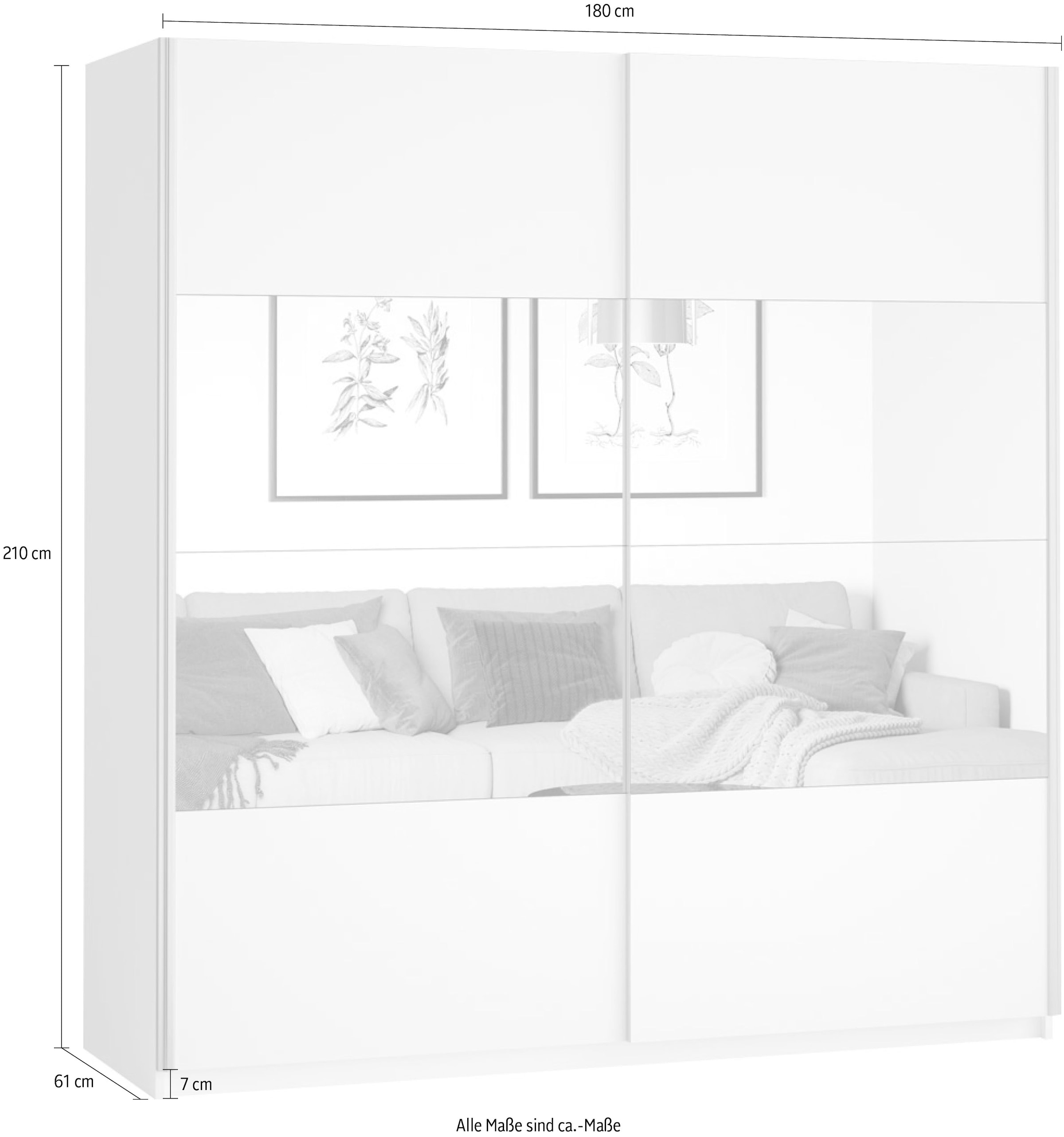 Helvetia Schwebetürenschrank Beta, mit Spiegelelement, inkl. 1 Kleiderstange und 5 Einlegeböden