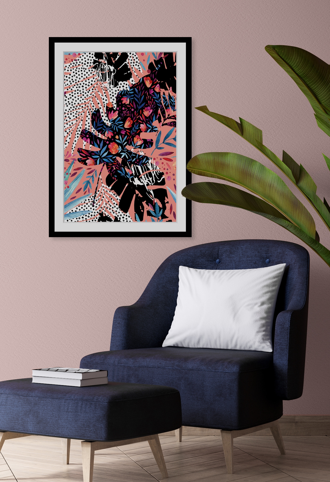 queence Bild »Liv«, Blumen-Abstrakt-Kunst-Modern-Gemälde-Blätter, HD Premium Poster-Druck inkl. Holzrahmen