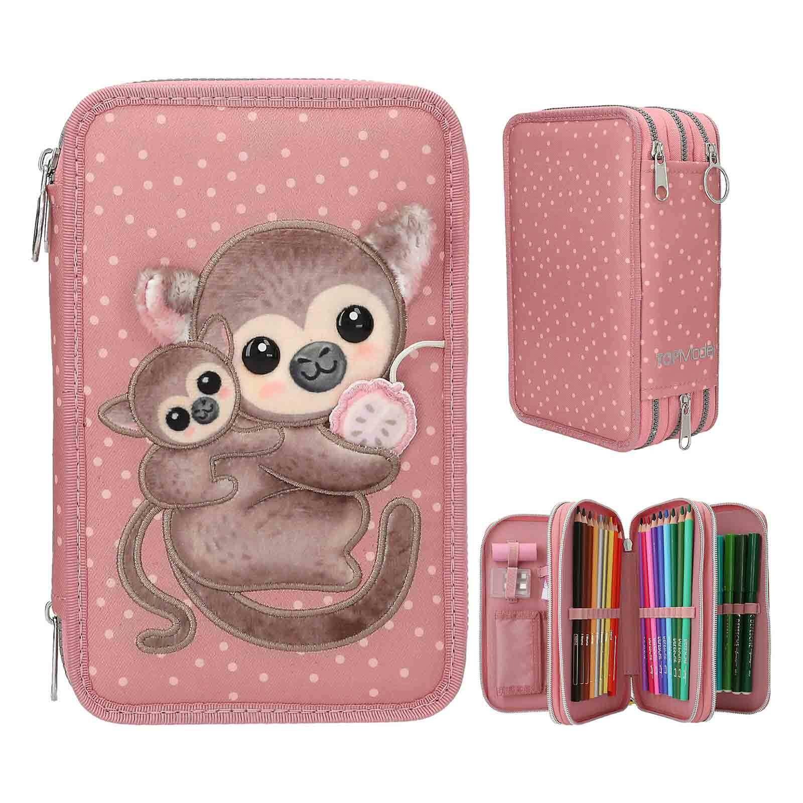 Depesche Buntstift »3-Fach Federtasche mit Affen-Applikation JUICY inkl. Stifte TOPModel 7,5 x 13 x 20 cm altrosa«