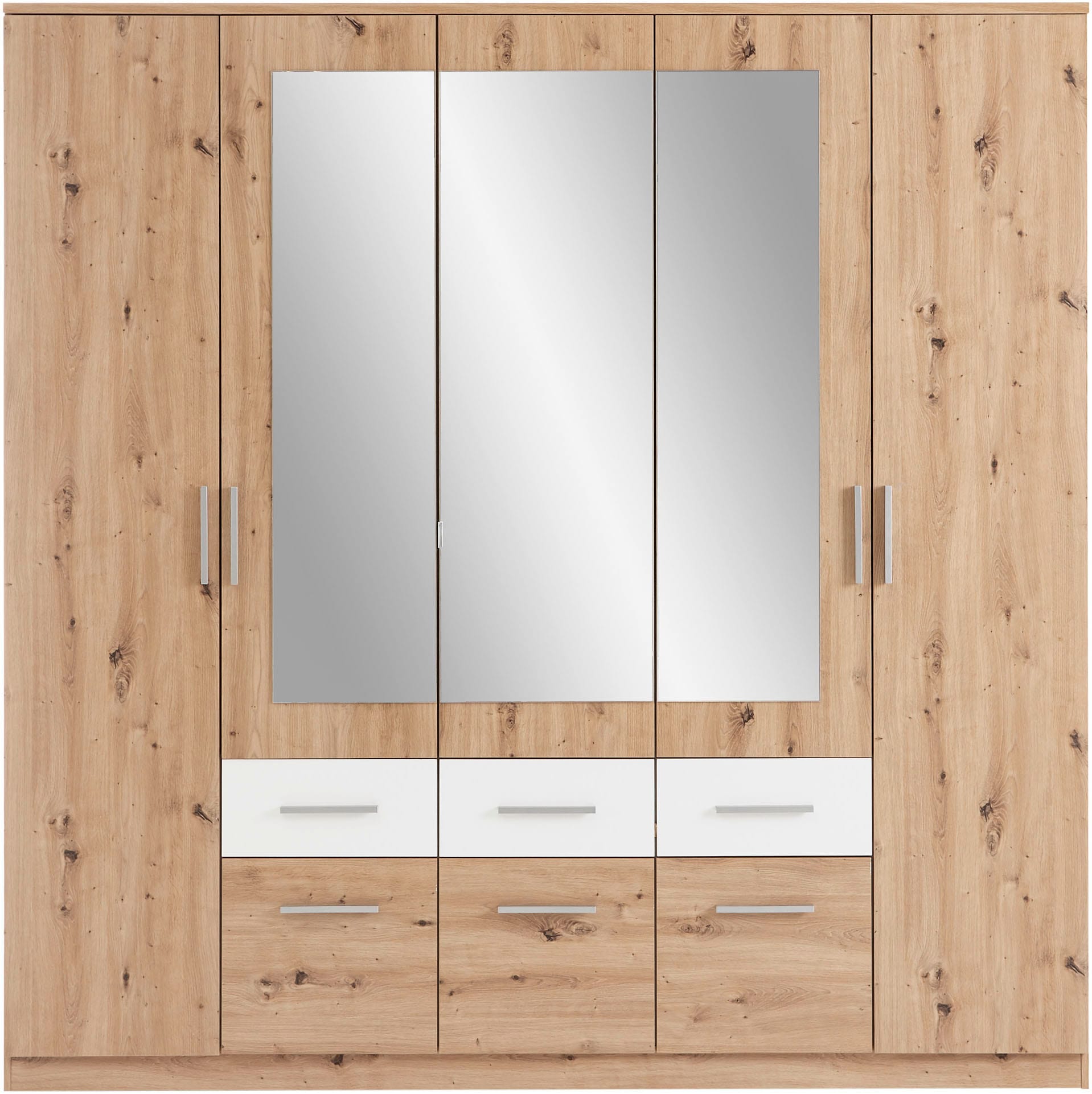 Schlafkontor Drehtürenschrank »Florida«, 212 cm breit mit Schubkästen, Kleiderschrank mit Spiegel