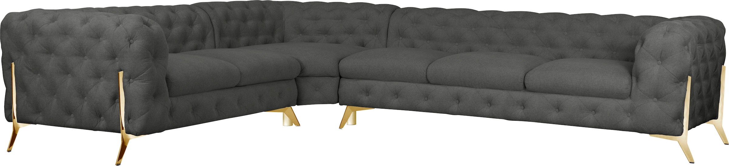 Leonique Chesterfield-Sofa "Amaury L-Form", großes Ecksofa, Chesterfield-Optik, Breite 323 cm, Fußfarbe wählbar