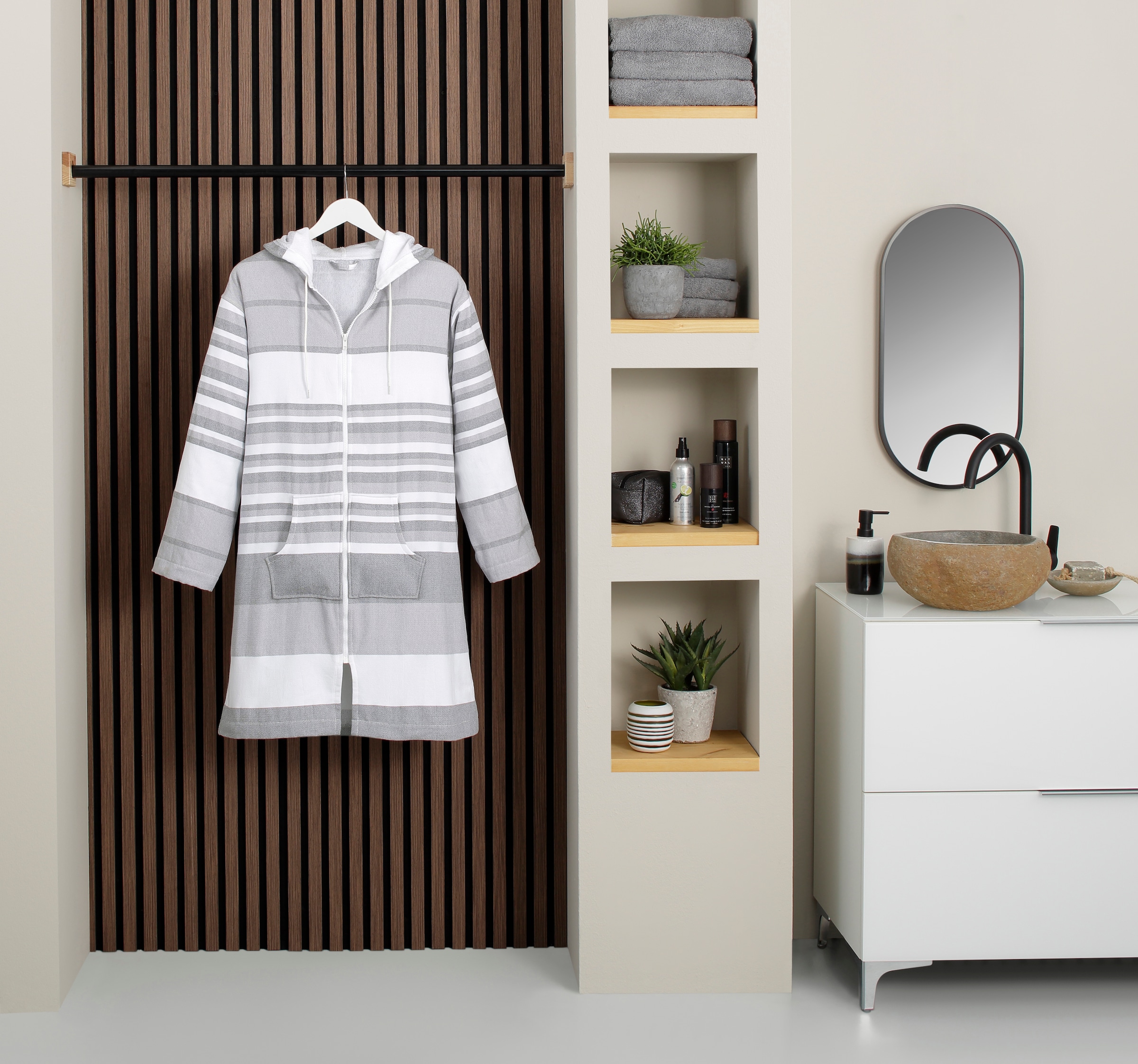 my home Bademantel »Melli, ideal für Sauna & Spa, Hotelbademantel, Morgenmantel«, (1 St.), Damenbademantel, Baumwolle, Polyester, gestreift
