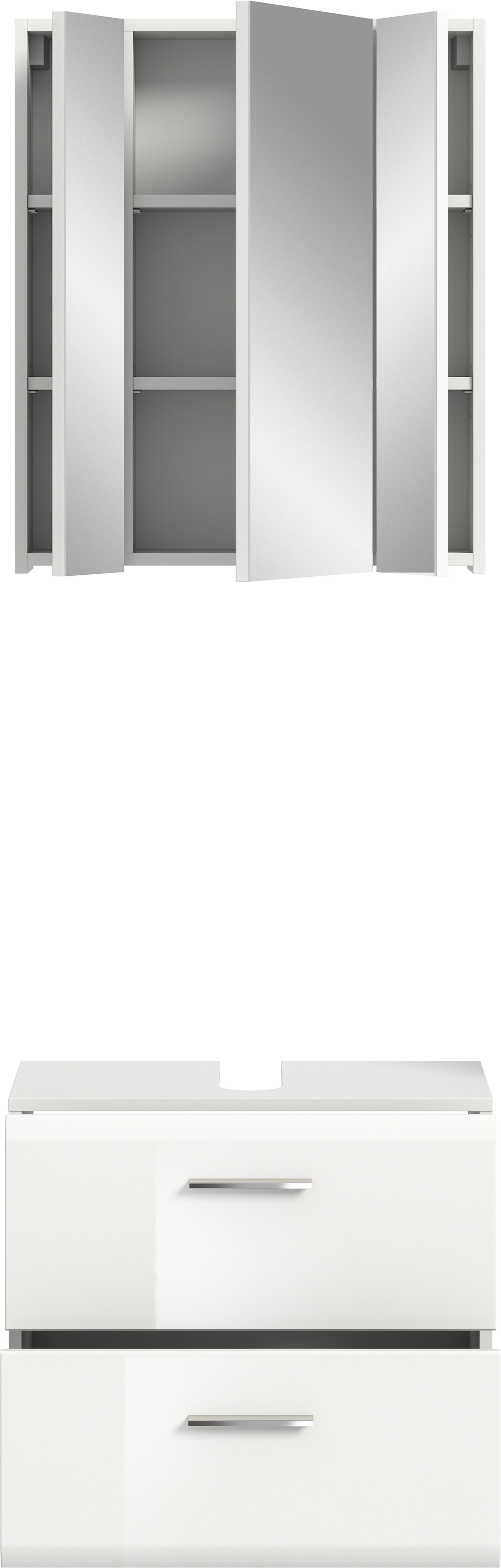 welltime Badmöbel-Set »FLORENZ, 2-tlg. Bad-Kombination, hochwertige MDF-Front« best. aus: 1 Spiegelschrank, 1 Waschbeckenunterschrank, 3 Stk. tlg.