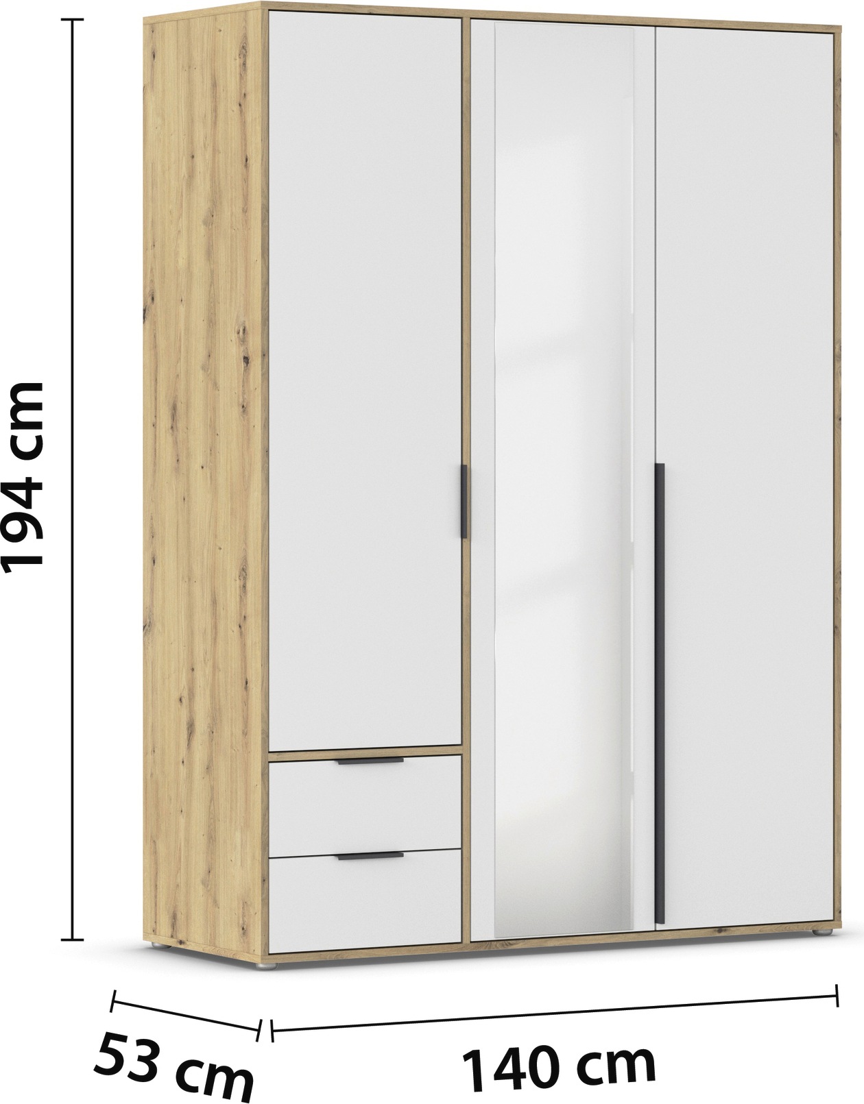 rauch Drehtürenschrank »Kleiderschrank Schrank Garderobe Wäscheschrank NAGATA mit Spiegel« in 3 verschiedenen Ausstattungen BASIC/CLASSIC/PREMIUM,  und Schubladen sowie Stangengriffen TOPSELLER MADE IN GERMANY