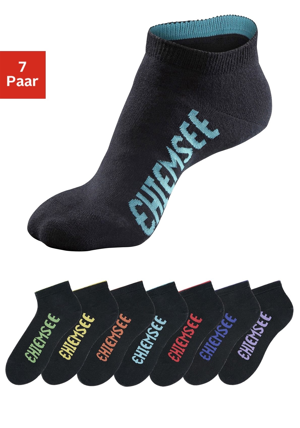 Sneakersocken, (Packung, 7 Paar), mit farbigen Logos